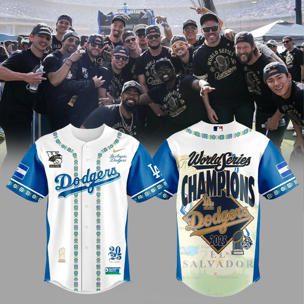 Dodgers 2025 World Series Champions Salvadoran Heritage Theme Jersey Dodgers Merch Dad Gifts-1