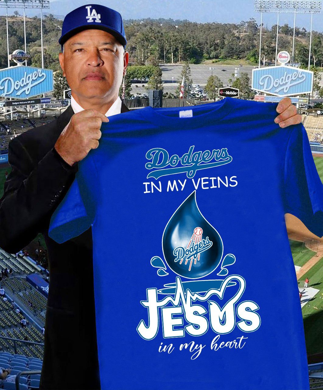 Dodgers In My Veins Jesus In My Heart T-Shirt Faith Gifts For Dodgers Fans For Him Her-1