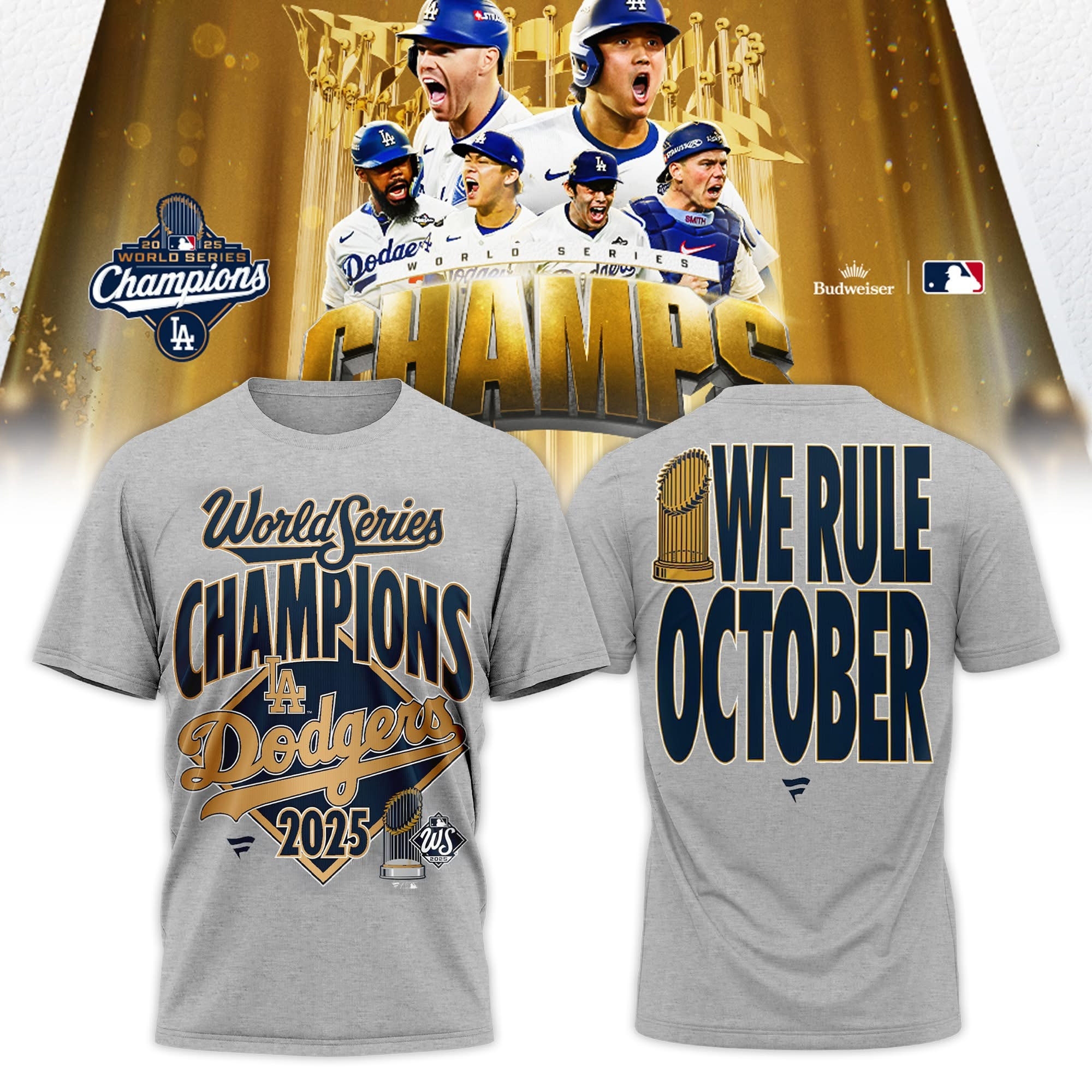 Dodgers World Series Champions 2025 T-Shirt LA Dodgers Championship We Rule October Merch-1 Dodgers World Series Champions 2025 T-Shirt LA Dodgers Championship We Rule October Merch-1