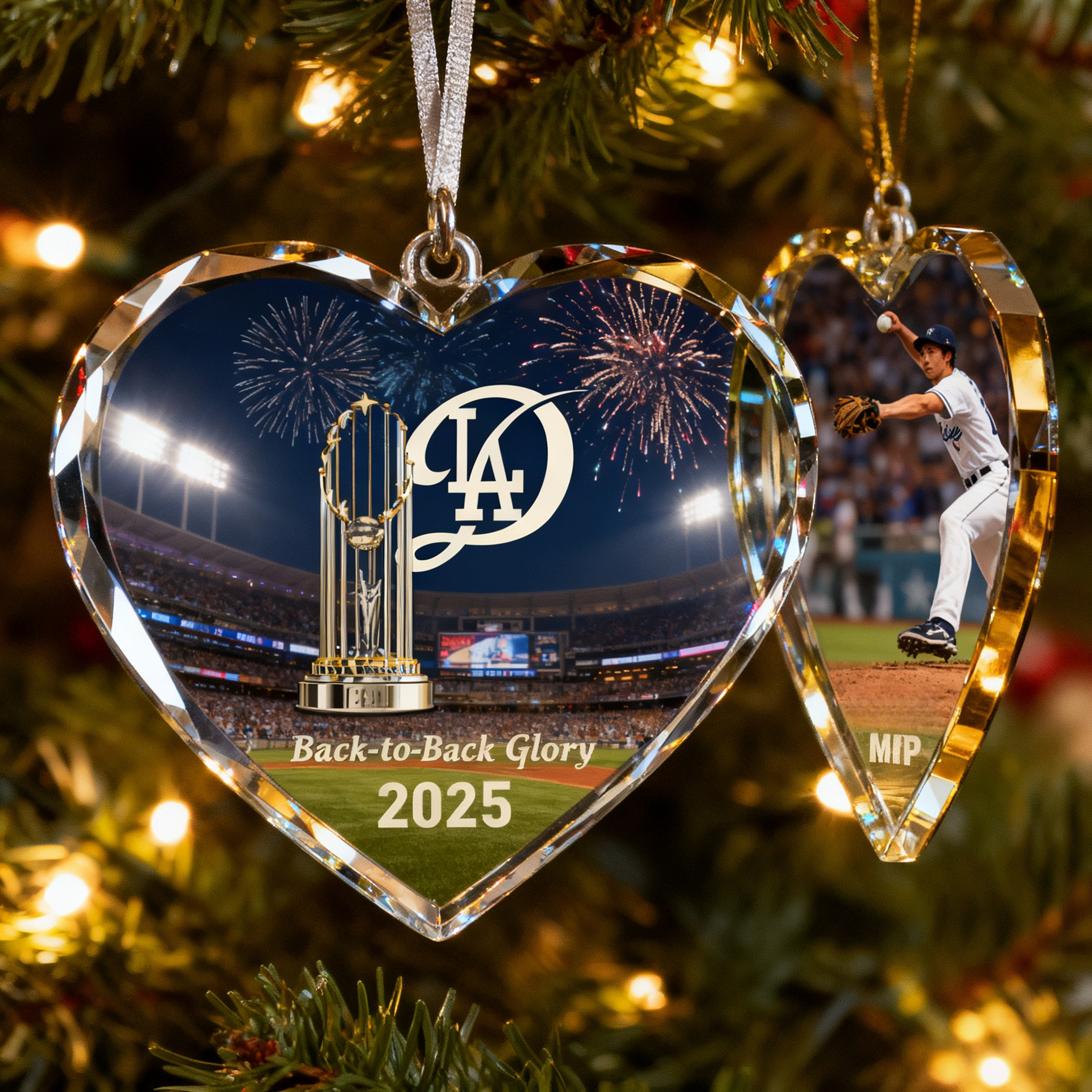 Dodgers World Series Merch 2025 Los Angeles Dodgers Back To Back Champions Ornament Heart Shape-1