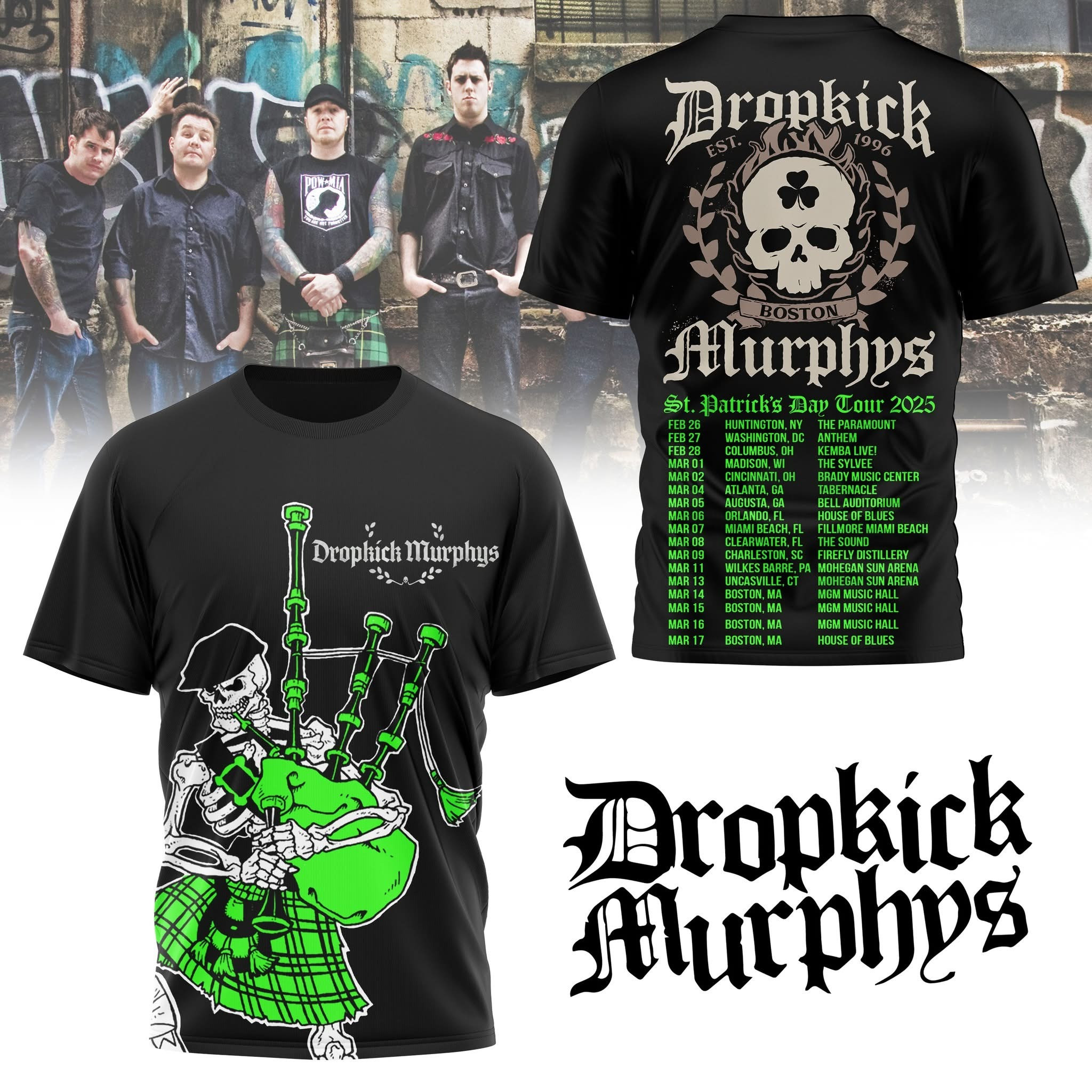 Dropkick Murphys St Patrick's Day Tour 2025 Shirt Skeleton Dropkick Murphys Tour Merch-1