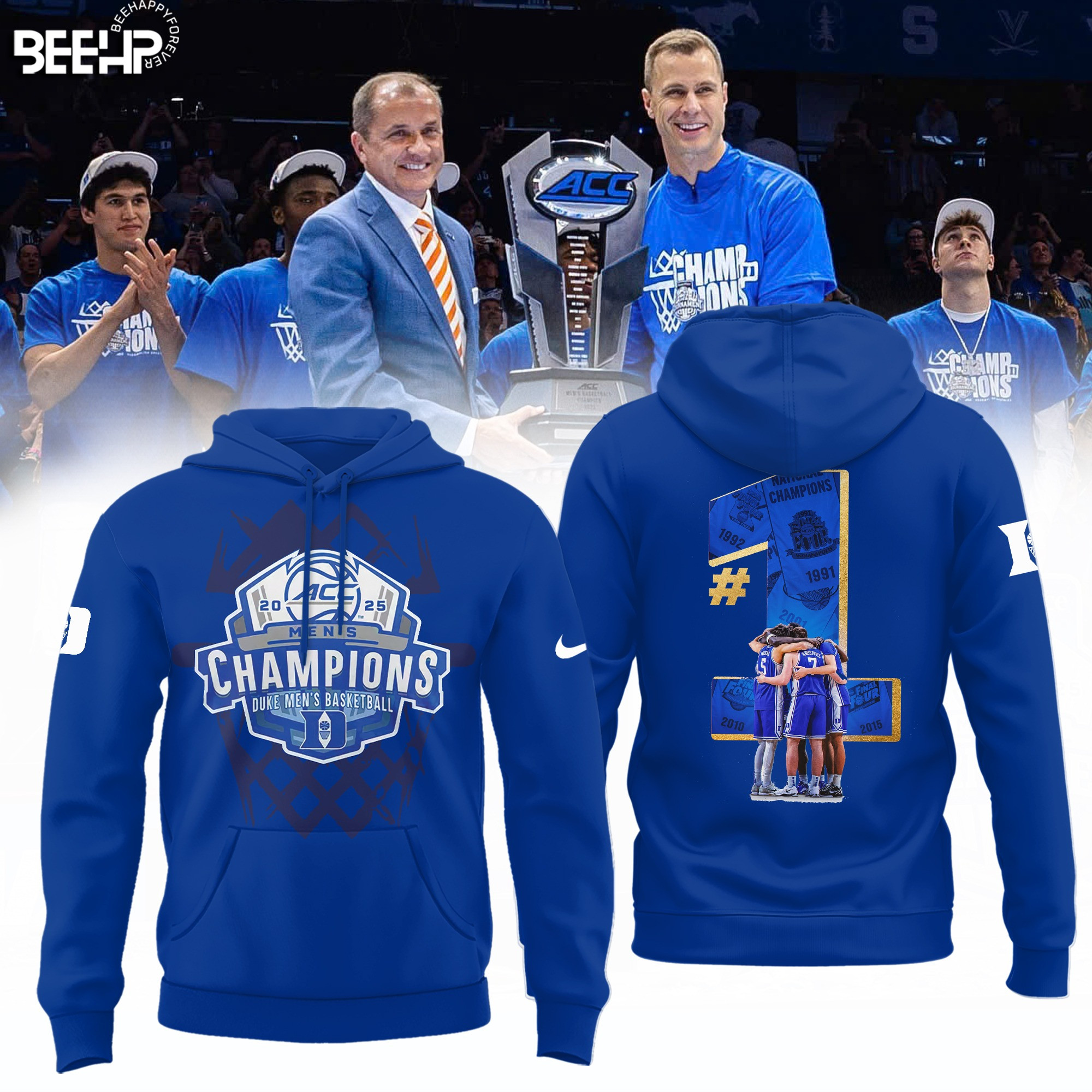 Duke Blue Devils 2025 ACC Men's Basketball Champions Hoodie #1 Duke Championship Merch-1 Duke Blue Devils 2025 ACC Men's Basketball Champions Hoodie #1 Duke Championship Merch-1