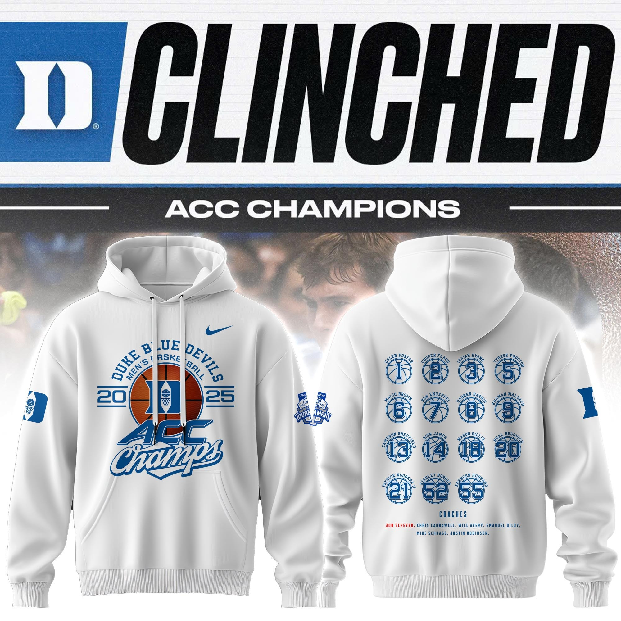 Duke Blue Devils 2025 ACC Men's Basketball Champions Hoodie Merch Duke Fan Gift Ideas-1