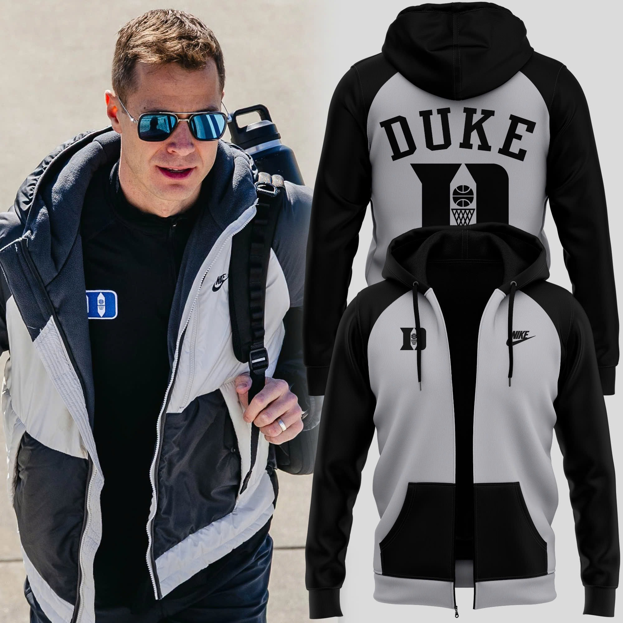 Duke Blue Devils Coach Jon Scheyer Zip Hoodie Duke Men's Basketball Gifts For Fans-1 Duke Blue Devils Coach Jon Scheyer Zip Hoodie Duke Men's Basketball Gifts For Fans-1