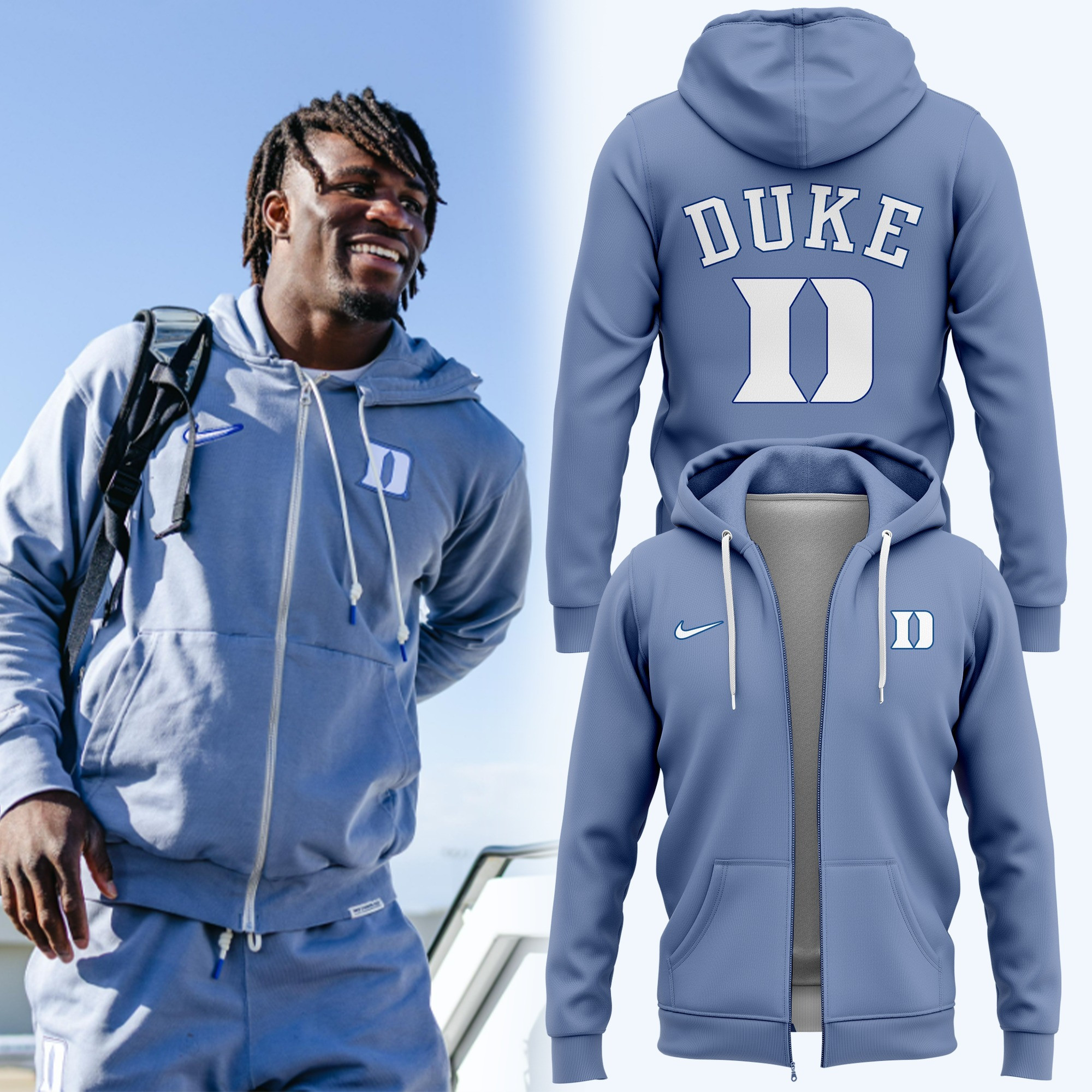 Duke Blue Devils Men's Basketball Zip Up Hoodie Gifts For Duke Fans Father's Day Gifts-1