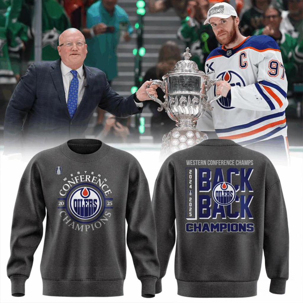 Edmonton Oilers Western Conference Back to Back Champs 2025 Sweatshirt Oilers Merch For Fans-1