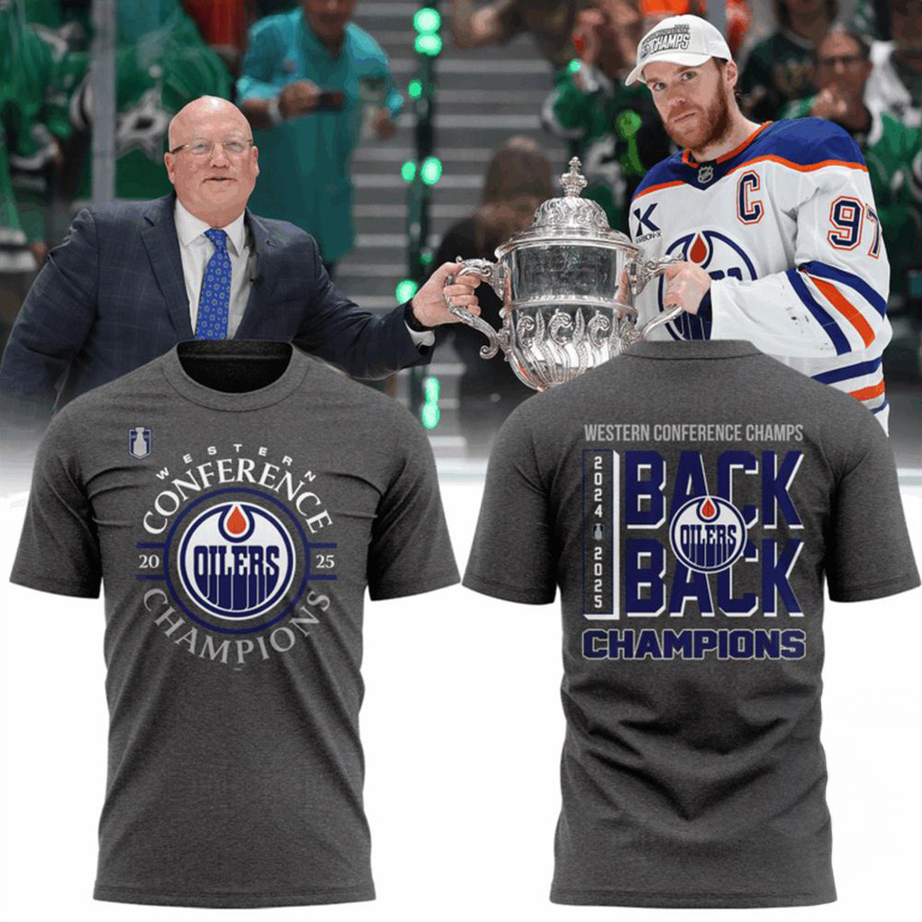 Edmonton Oilers Western Conference Back to Back Champs 2025 T-Shirt Oilers Merch Dad Gifts-1