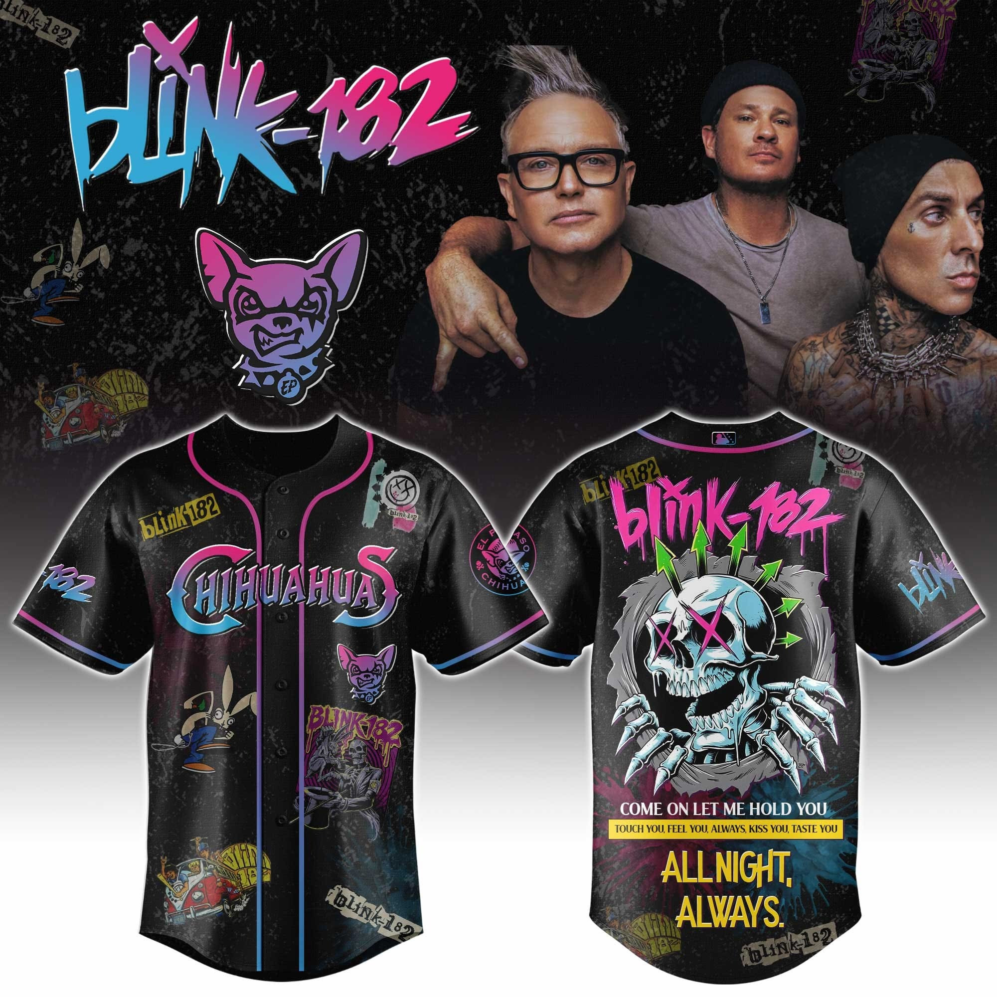 El Paso Chihuahuas x Blink-182 Jersey All Night Always Blink-182 Tour Merch Apparel-1