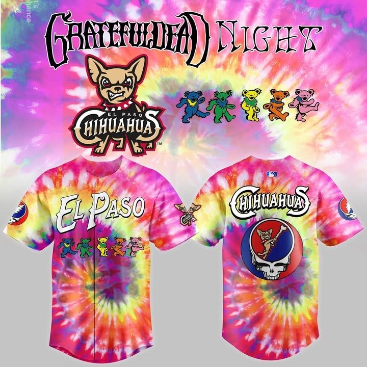 El Paso Chihuahuas x Grateful Dead Night Tie Dye Jersey MiLB Merch Gifts For Rock Fans-1