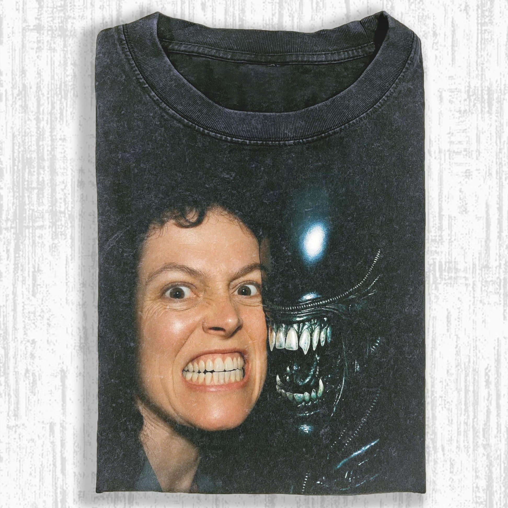 Ellen Ripley With Xenomorph Alien Movie T-Shirt Funny Alien Movie Graphic Tee Fan Merch-1