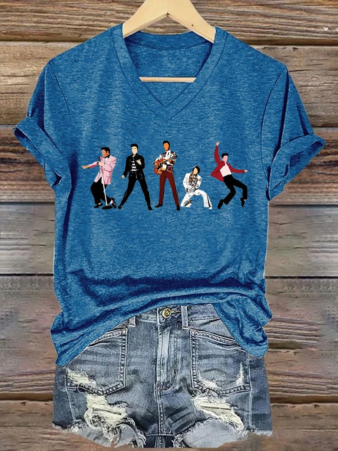 Elvis Presley V-Neck T-Shirt Women's Honor Elvis Presley Lover Fan Gifts For Her-1