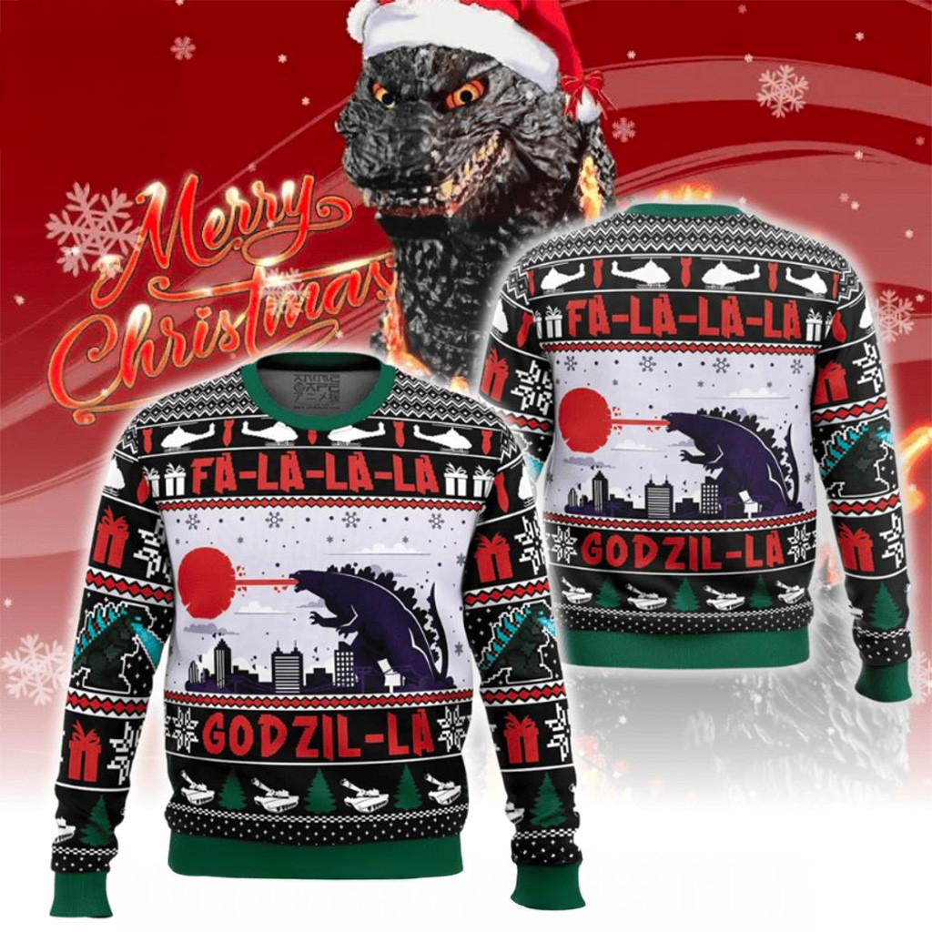 Falalala Godzil La Christmas Sweater Christmas Present Ideas For Boyfriend-1 Falalala Godzil La Christmas Sweater Christmas Present Ideas For Boyfriend-1