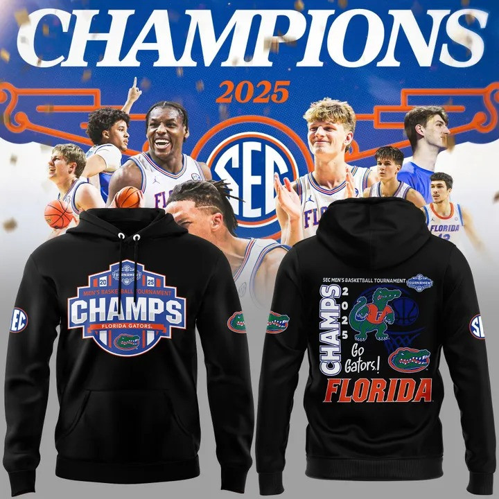Florida Gators Sec Tournament Champions 2025 Hoodie Men's Basketball Fan Apparel-1