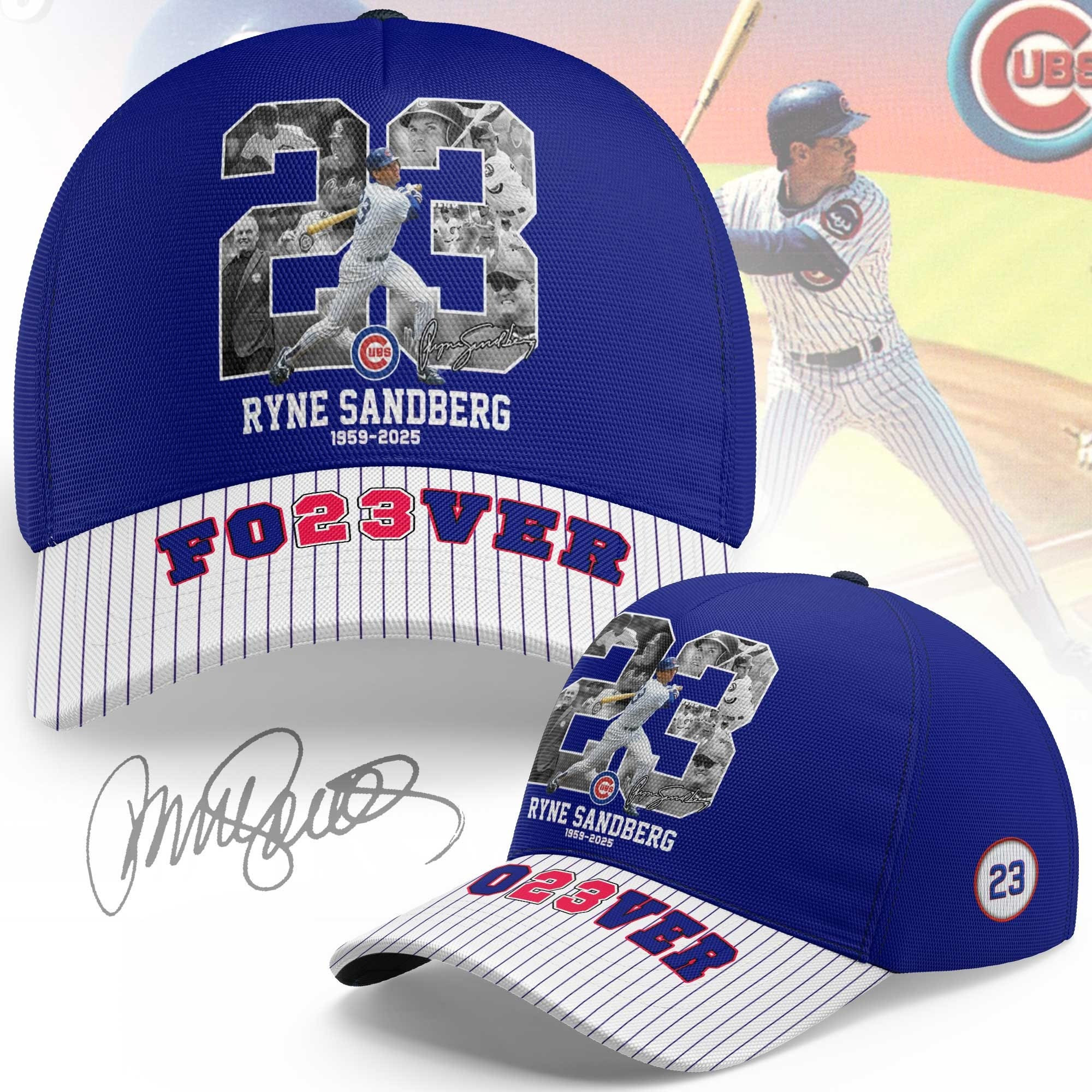 Fo23Ver Ryne Sandberg Tribute Hat Number 23 Chicago Cubs Legend RIP Baseball Cap-1