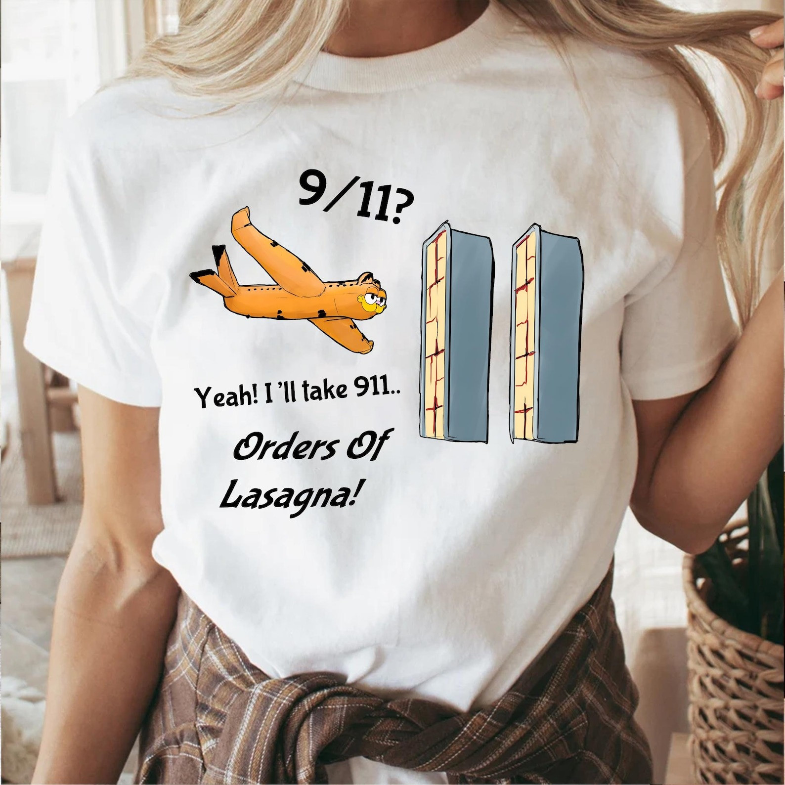Garfield 9'11 Shirt Yeah I'll Take 911 Orders Of Lasagna Funny Meme Shirt Gifts-1