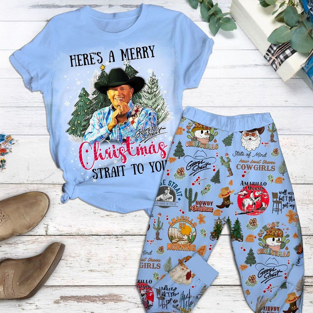 George Strait Here's A Merry Christmas Strait To You Pajamas Set George Strait Merch Fans Gifts-1