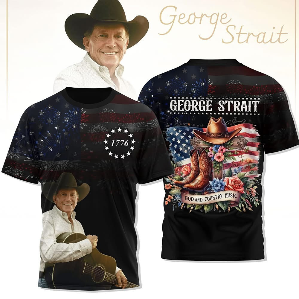 George Strait Merch T-Shirt God And Country Music 1776 American Flag Patriotic Fan Gifts-1