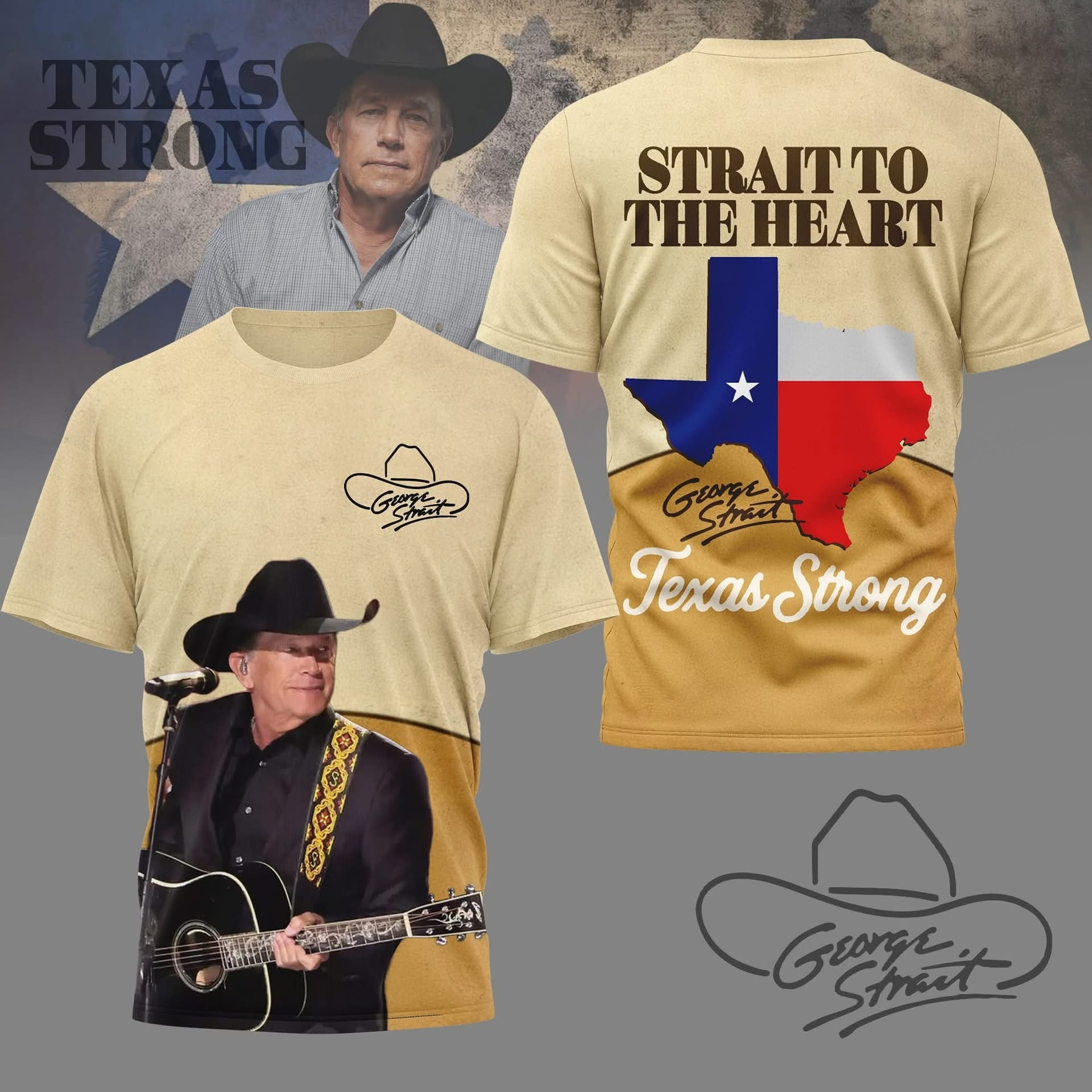 George Strait Merch Texas Strong Strait To The Heart T-Shirt Support Texas Fan Clothing-1