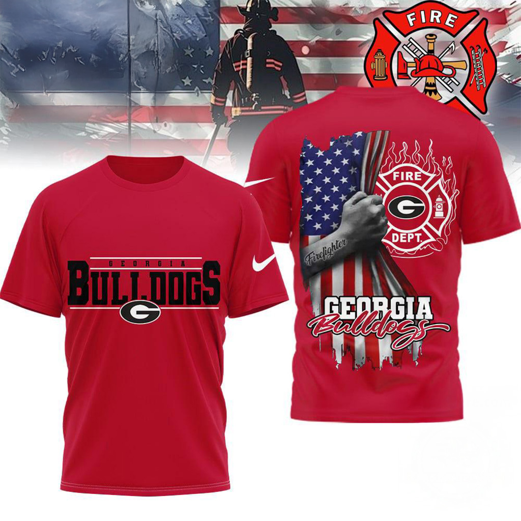 Georgia Bulldogs 2025 NCAA Firefighter American Flag Shirt Georgia Bulldogs Merch-1