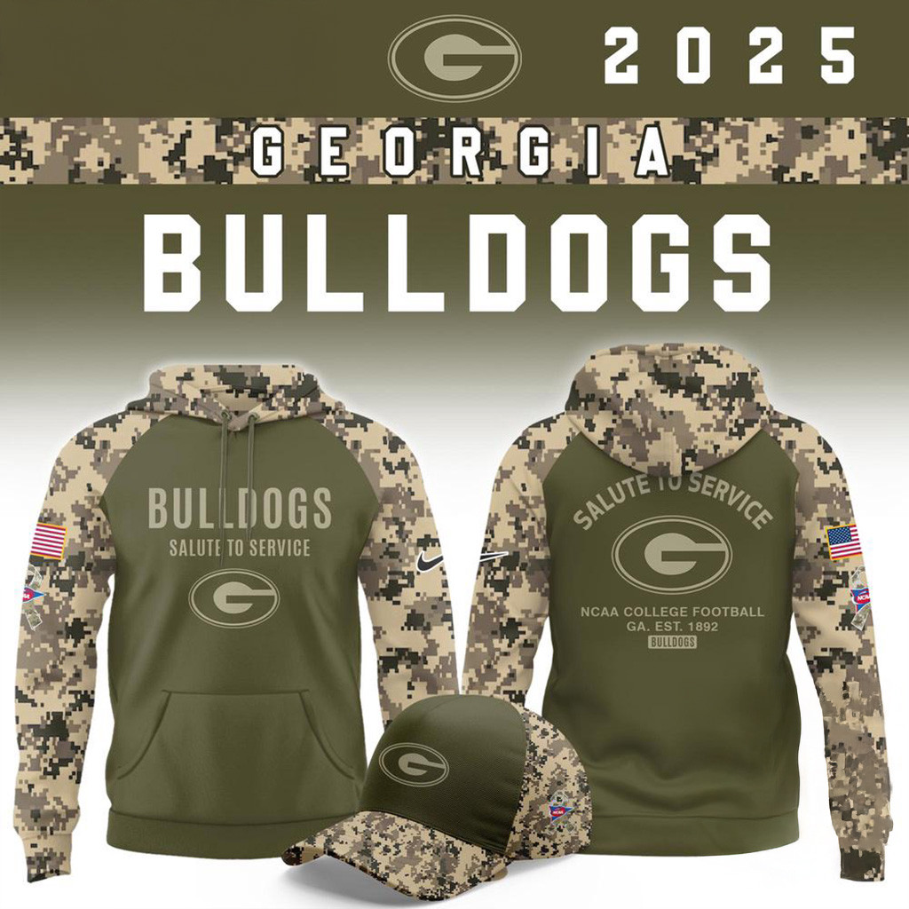 Georgia Bulldogs 2025 NCAA Salute To Service Camo Hoodie Bulldogs Merch Gifts For Dad-1