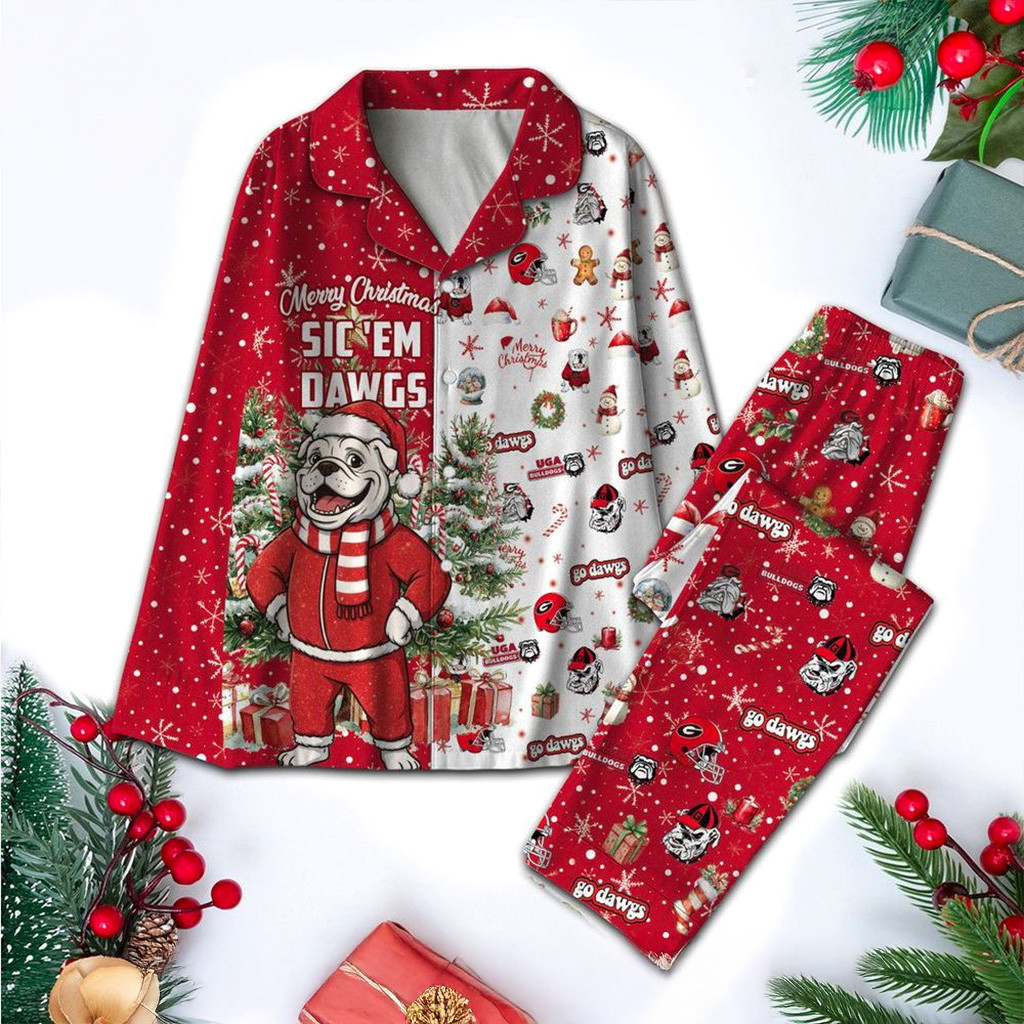 Georgia Bulldogs Merry Christmas Sic Em Dawgs Pajamas Set Georgia Bulldogs Merch Fans Gifts-1