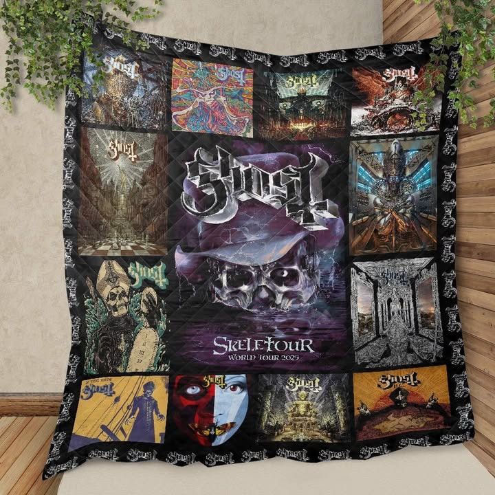 Ghost Skeleton Tour 2025 Quilted Blanket Rock Band Throw Blanket Merchandise Fan Gifts-1
