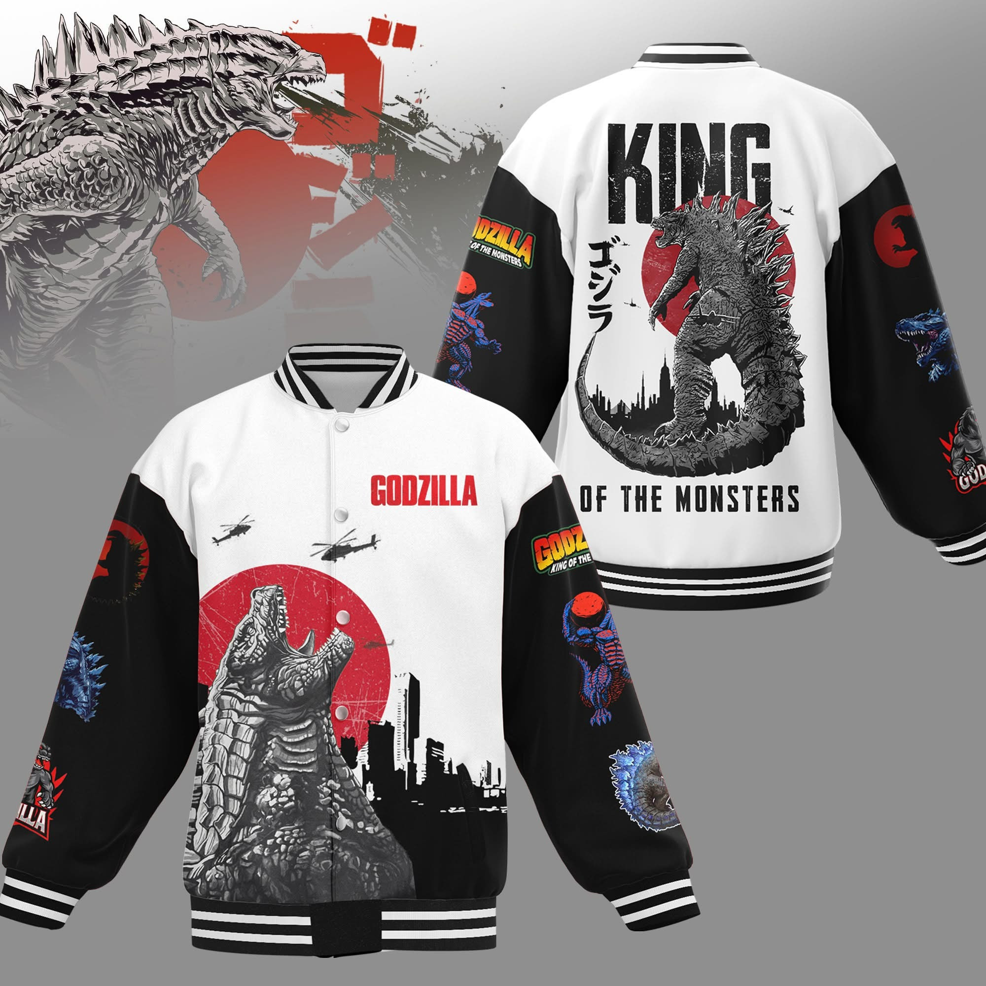 Godzilla King Of The Monsters Varsity Jacket Merch Gifts For Godzilla Lovers Fans For Him-1