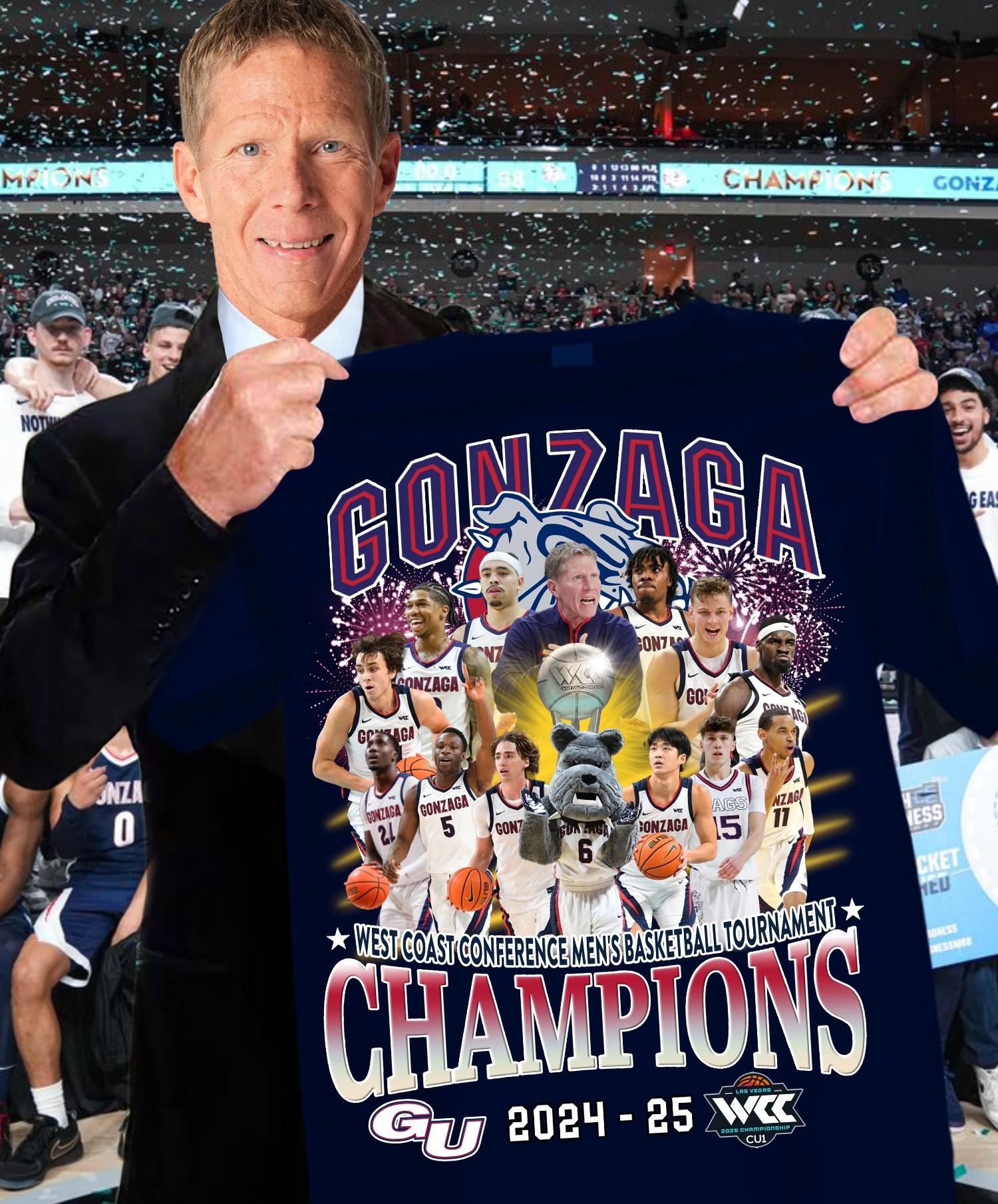 Gonzaga Bulldogs Champions 2024 2025 Shirt Men's Basketball West Coast Championship Merch-1