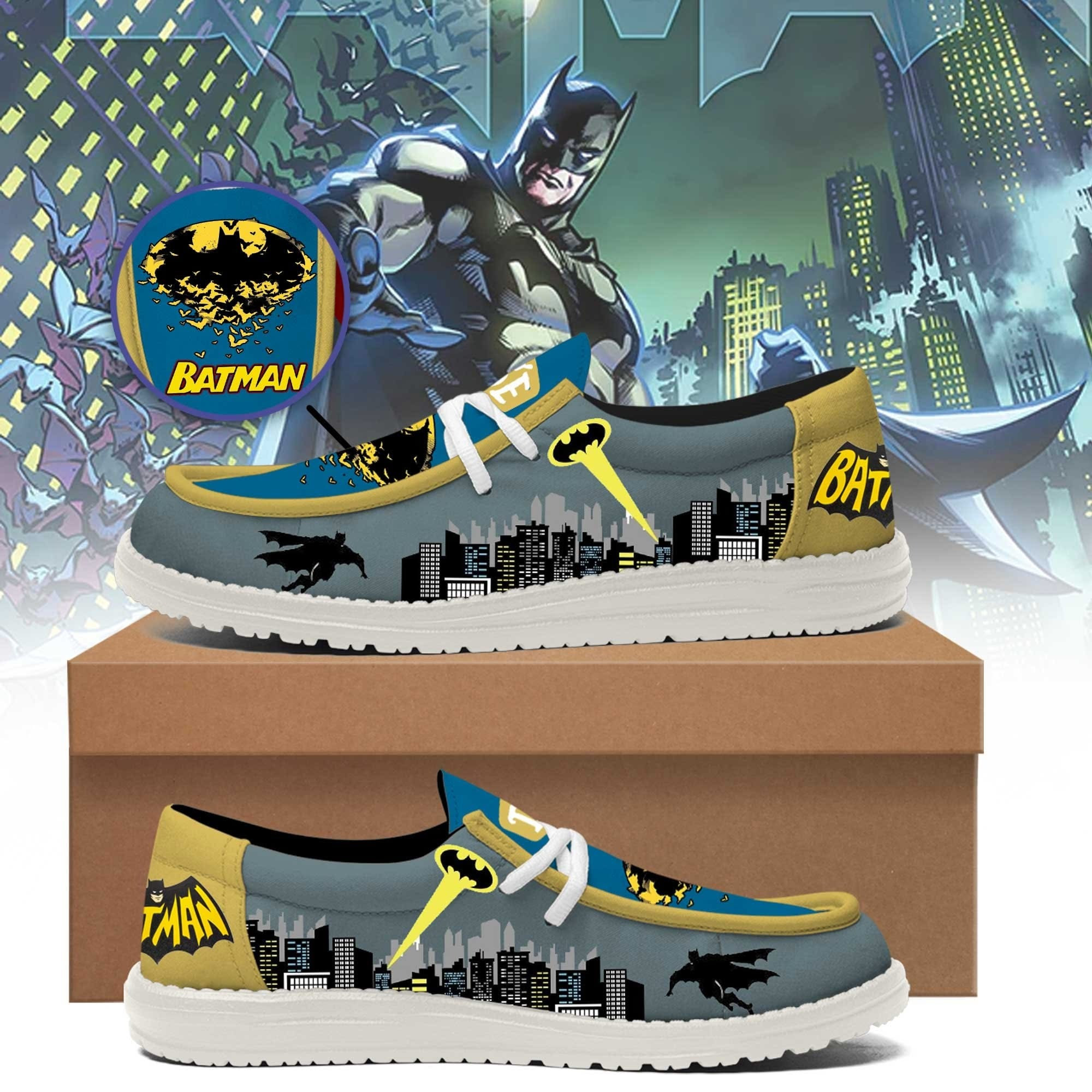 Gotham With Batman Casual Shoes Best Cool Gifts For Batman Lovers Fans Father's Day-1