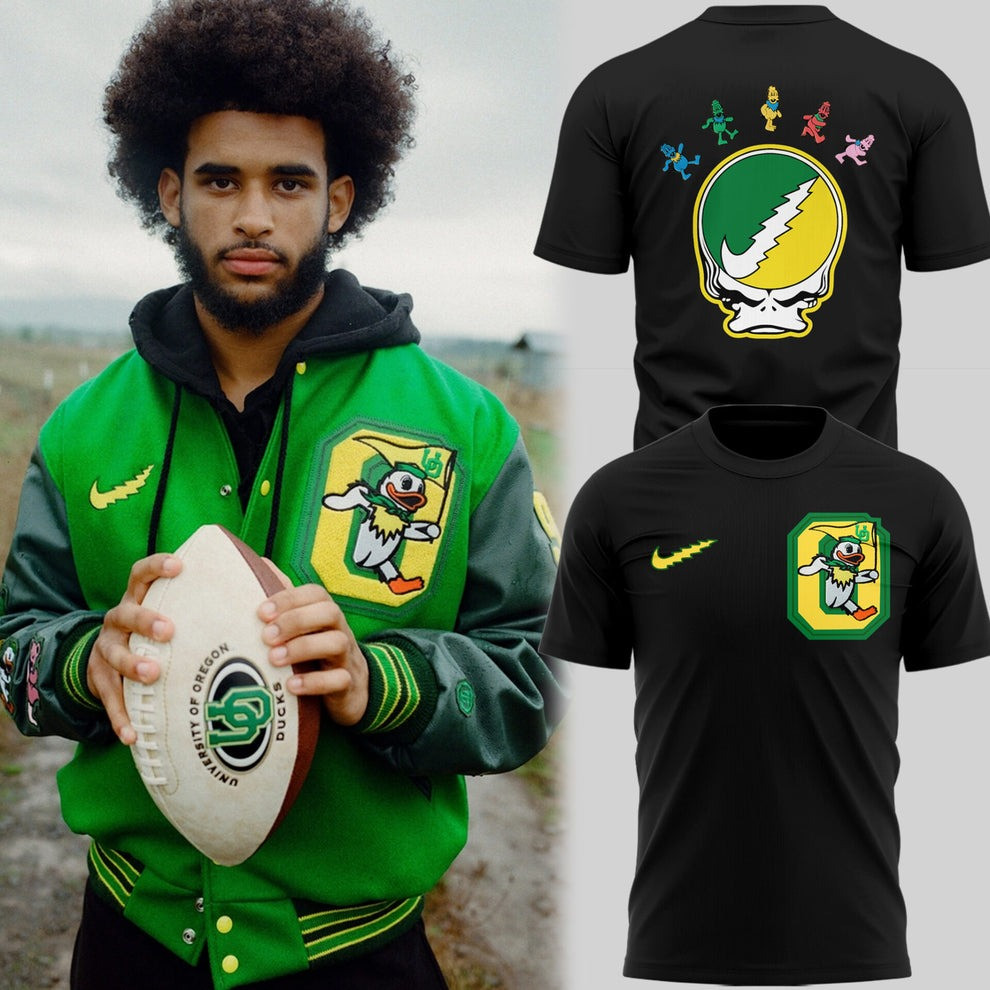 Grateful Dead x Oregon Ducks Black T-Shirt Oregon Ducks Merch Best Gifts For Football Lovers-1