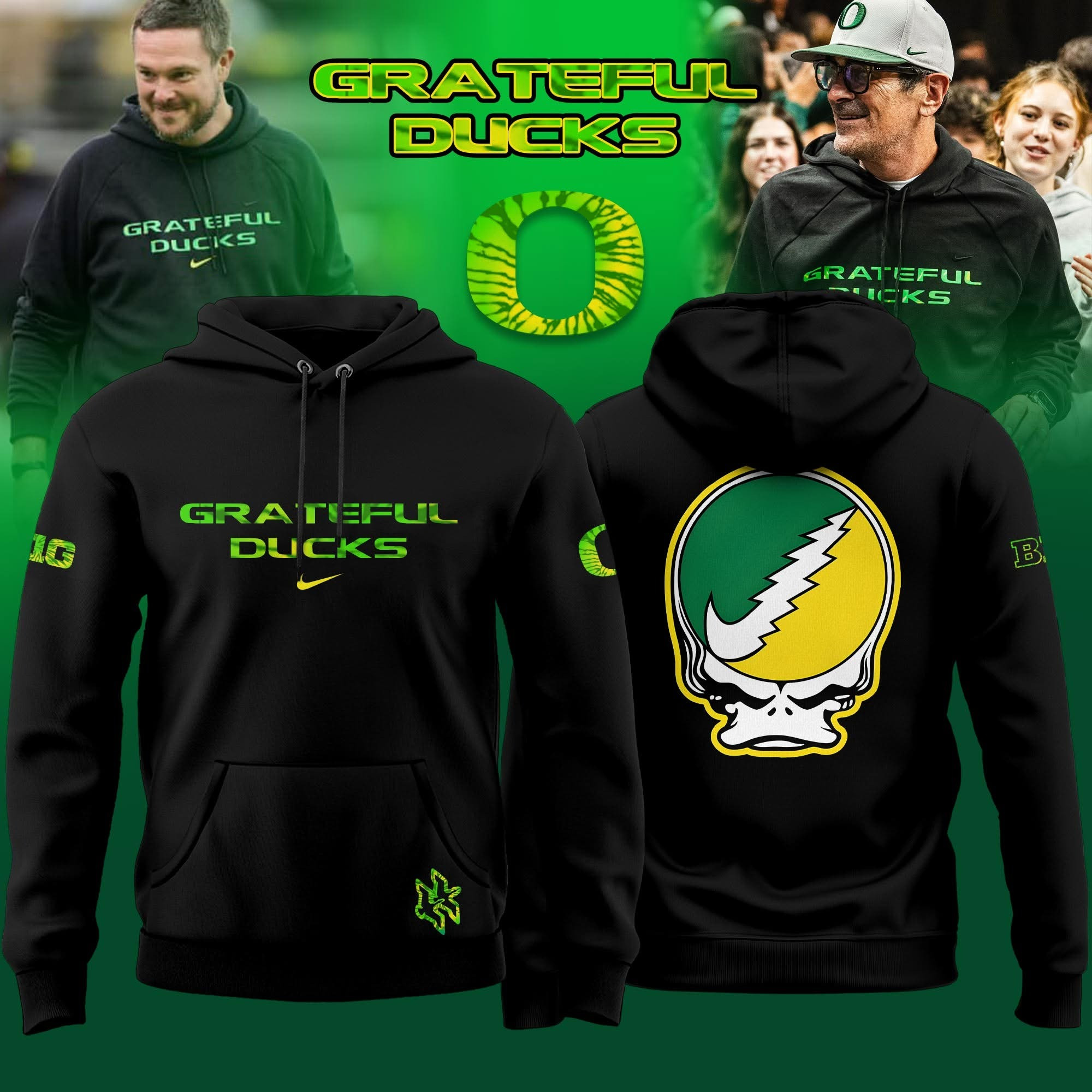Grateful Dead x Oregon Ducks Grateful Ducks Hoodie Oregon Ducks Merch Football Fans Gifts-1
