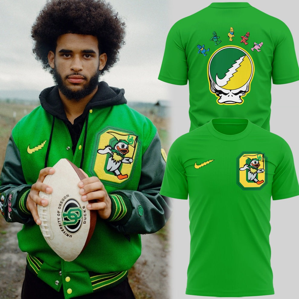 Grateful Dead x Oregon Ducks Green T-Shirt Oregon Ducks Merch Presents For Football Lovers-1