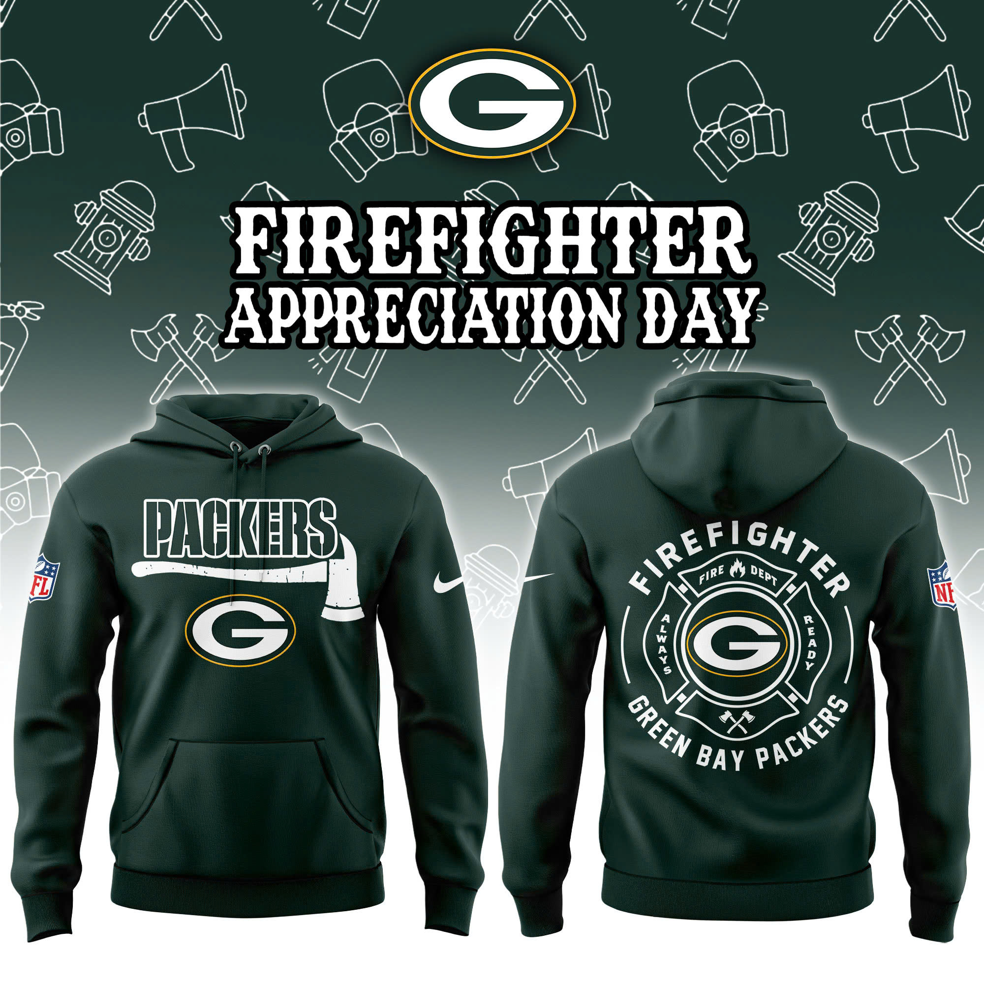 Green Bay Packers Firefighter Appreciation Day Hoodie Limited Edition-1