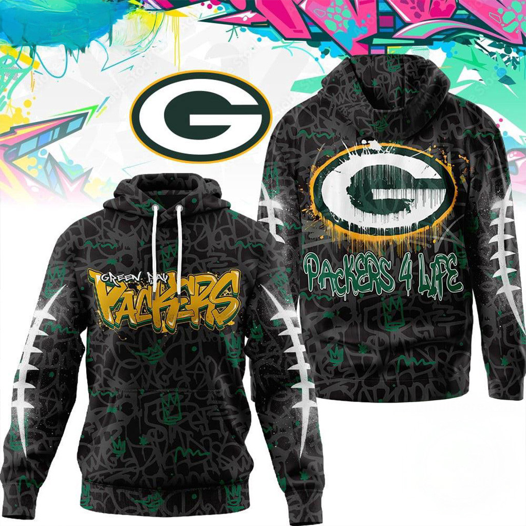 Green Bay Packers NFL Special Graffiti My Team 4 Life Hoodie Packers Merch Football Fan Gifts-1