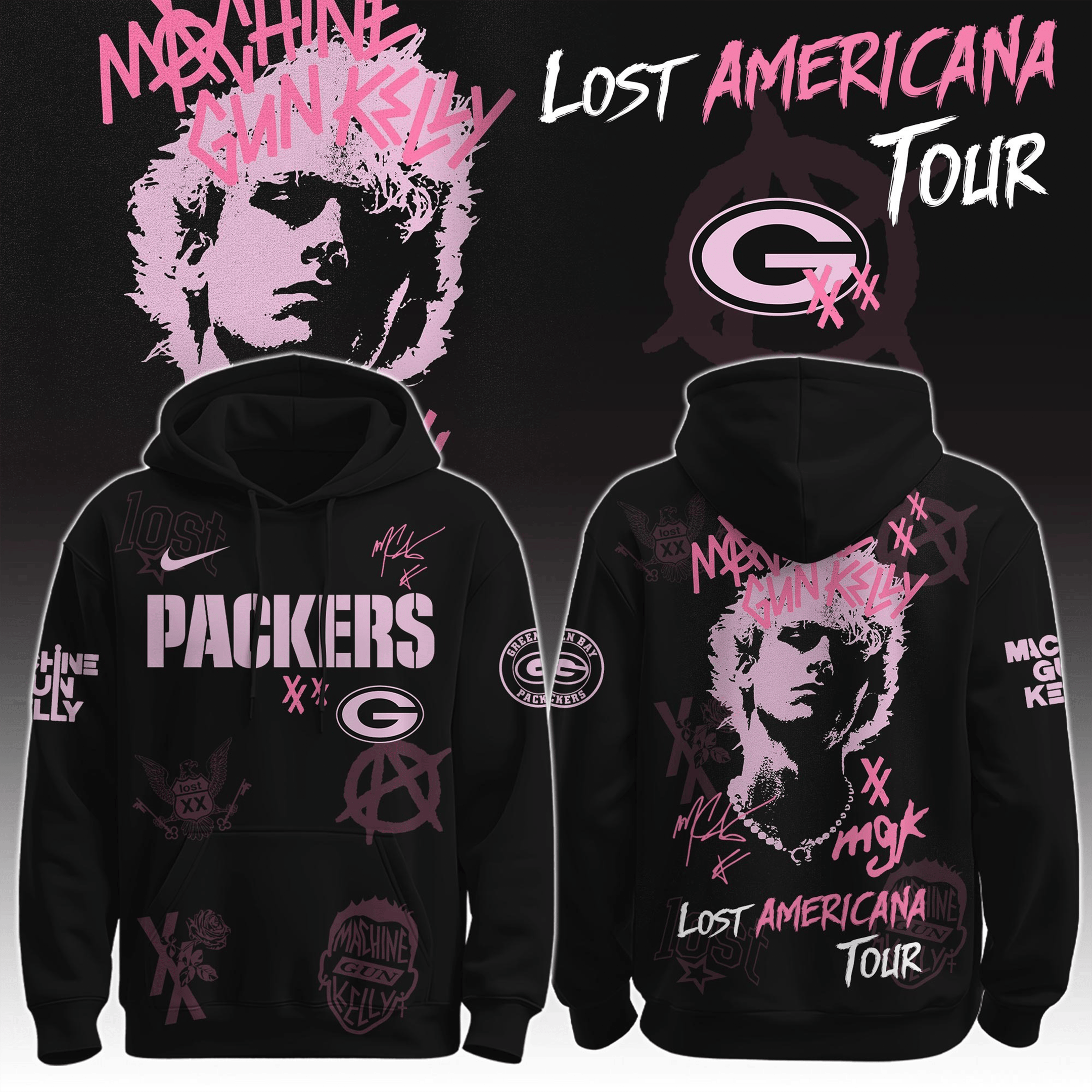 Green Bay Packers X MGK Hoodie The Lost Americana Tour Clothing MGK Green Bay Packers Merch-1
