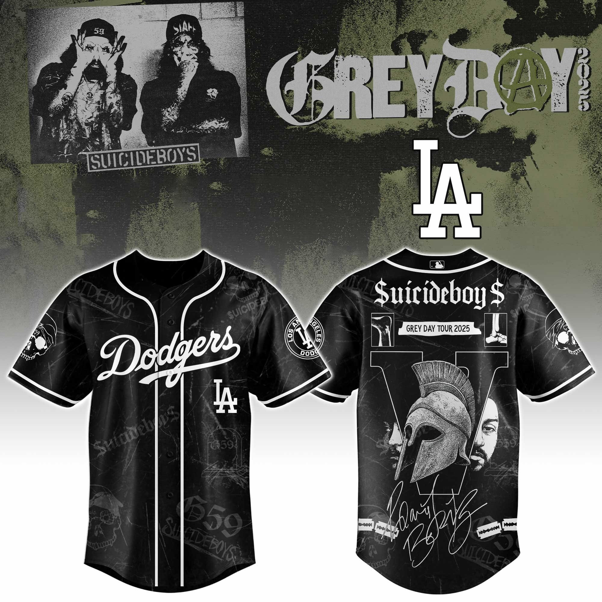 Greyday 2025 Tour Merch $uicideboy$ x Los Angeles Dodgers Jersey MLB Concert Fan Gifts-1