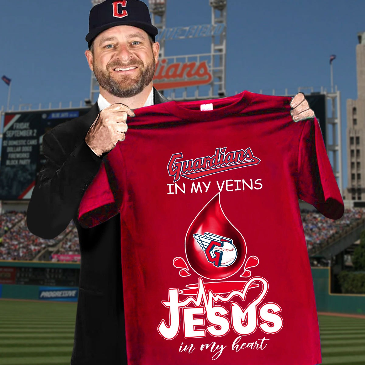 Guardians In My Veins Jesus In My Heart T-Shirt For Cleveland Guardians Baseball Fans-1