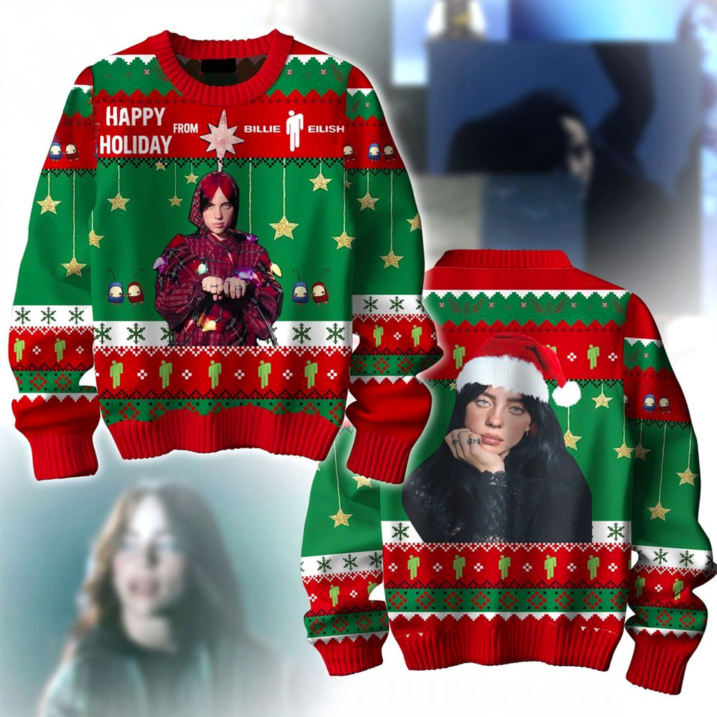 Happy Holiday Billie Eilish Christmas Sweater Fan Merch Christmas Gift Ideas For Her-1