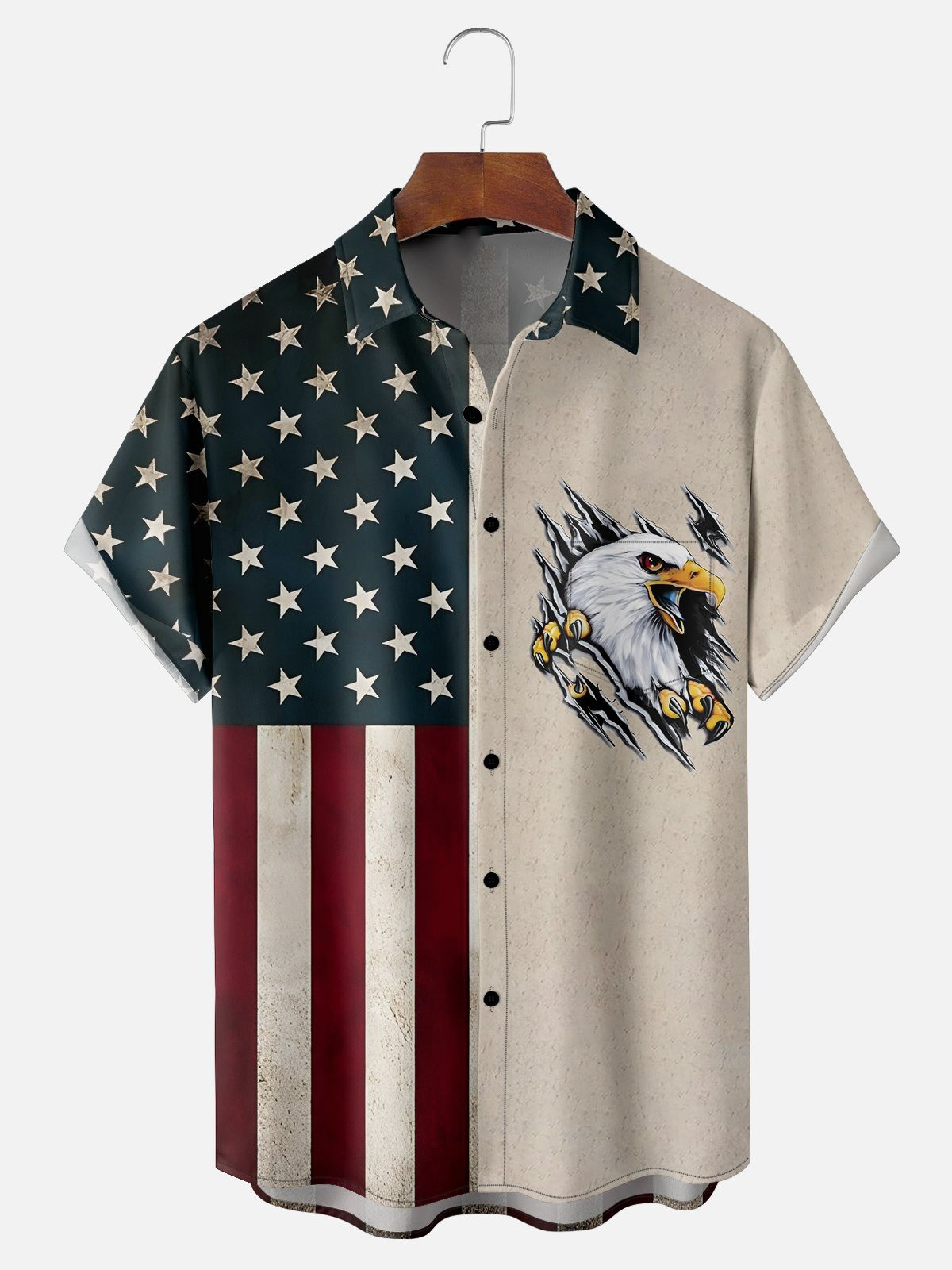 Hardaddy Moisture-wicking Memorial Day American Flag American Eagle Chest Pocket Casual Shirt-1