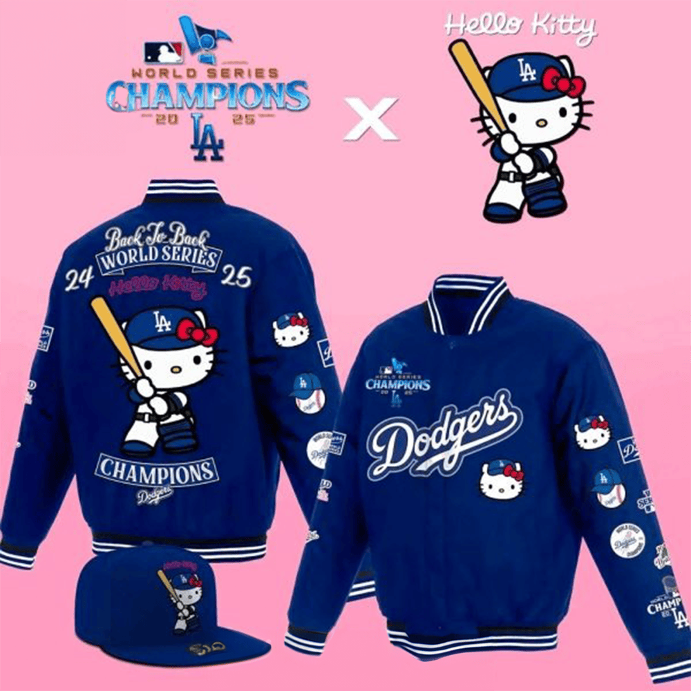 Hello Kitty X Dodgers 2025 Baseball Jacket Back To Back World Series Champions Merch Gifts-1