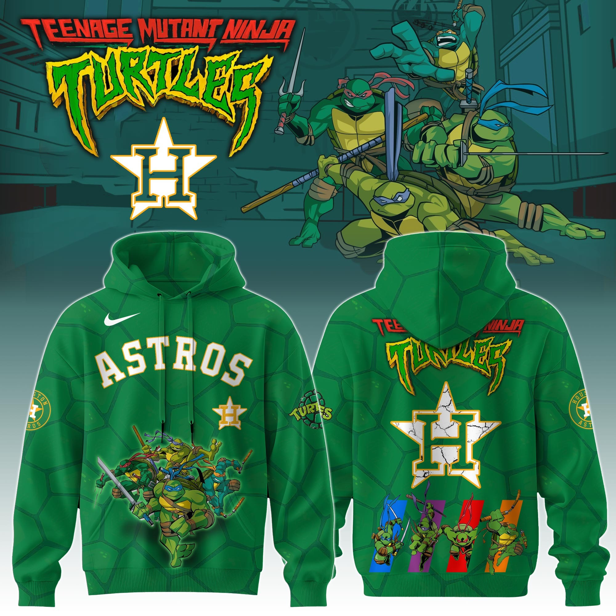 Houston Astros MLB X Ninja Turtles Hoodie Baseball Ninja Turtles Lovers Fan Gifts For Him-1