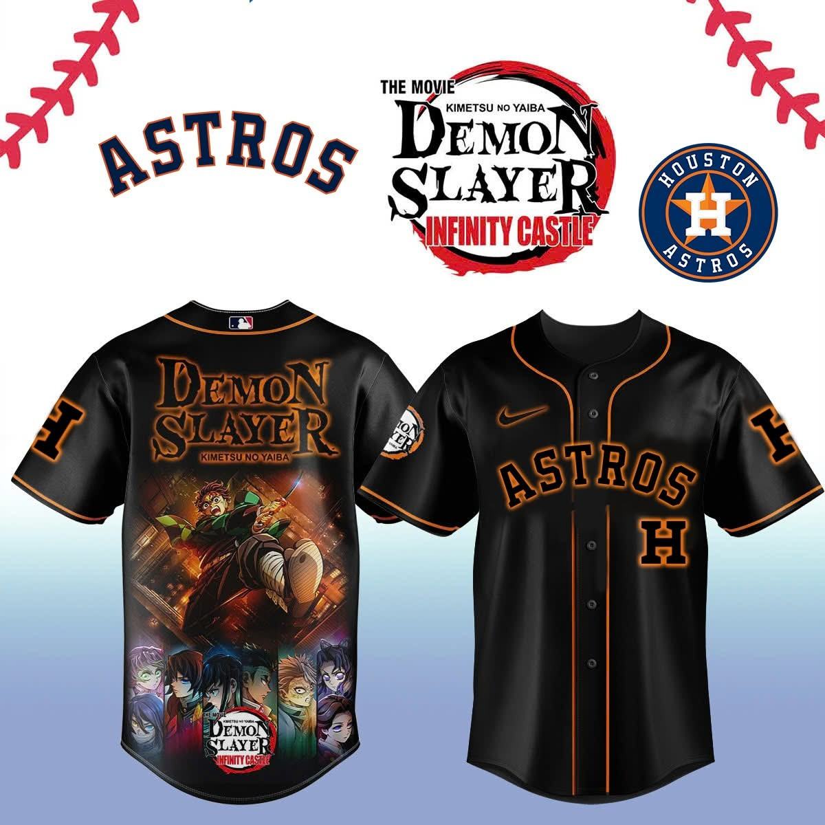 Houston Astros x Demon Slayer Jersey MLB Merch Best Gifts For Astros Fans Manga Lovers-1