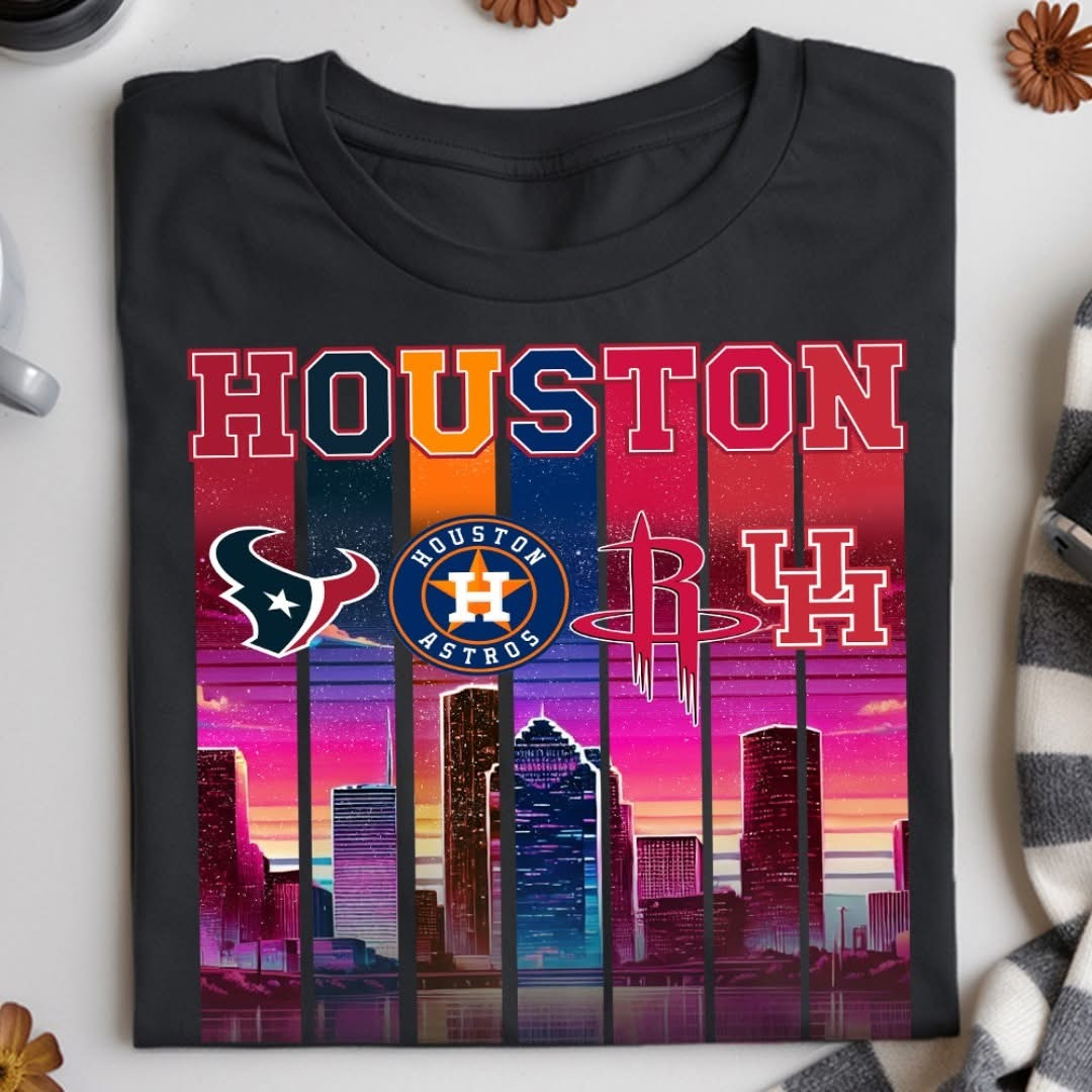 Houston City Sport Teams T-Shirt Texans Astros Rockets Cougars Fan Gifts For Men Women-1