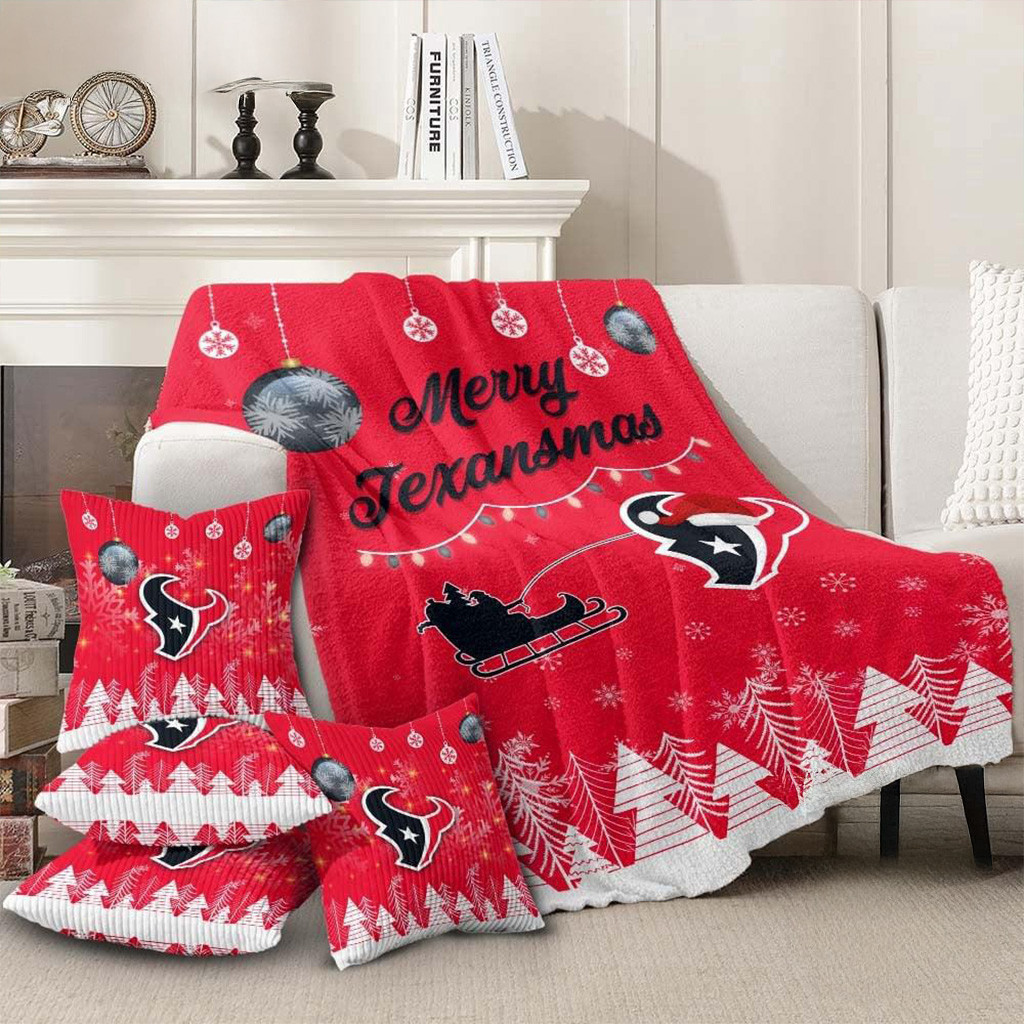 Houston Texans Football 2025 NFL Christmas Blanket Texans Merch Merry Xmas Sofa Decor Ideas-1