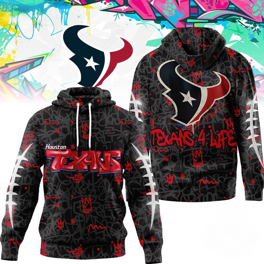 Houston Texans NFL Special Graffiti My Team 4 Life Hoodie Texans Merch Football Fan Gift Ideas-1