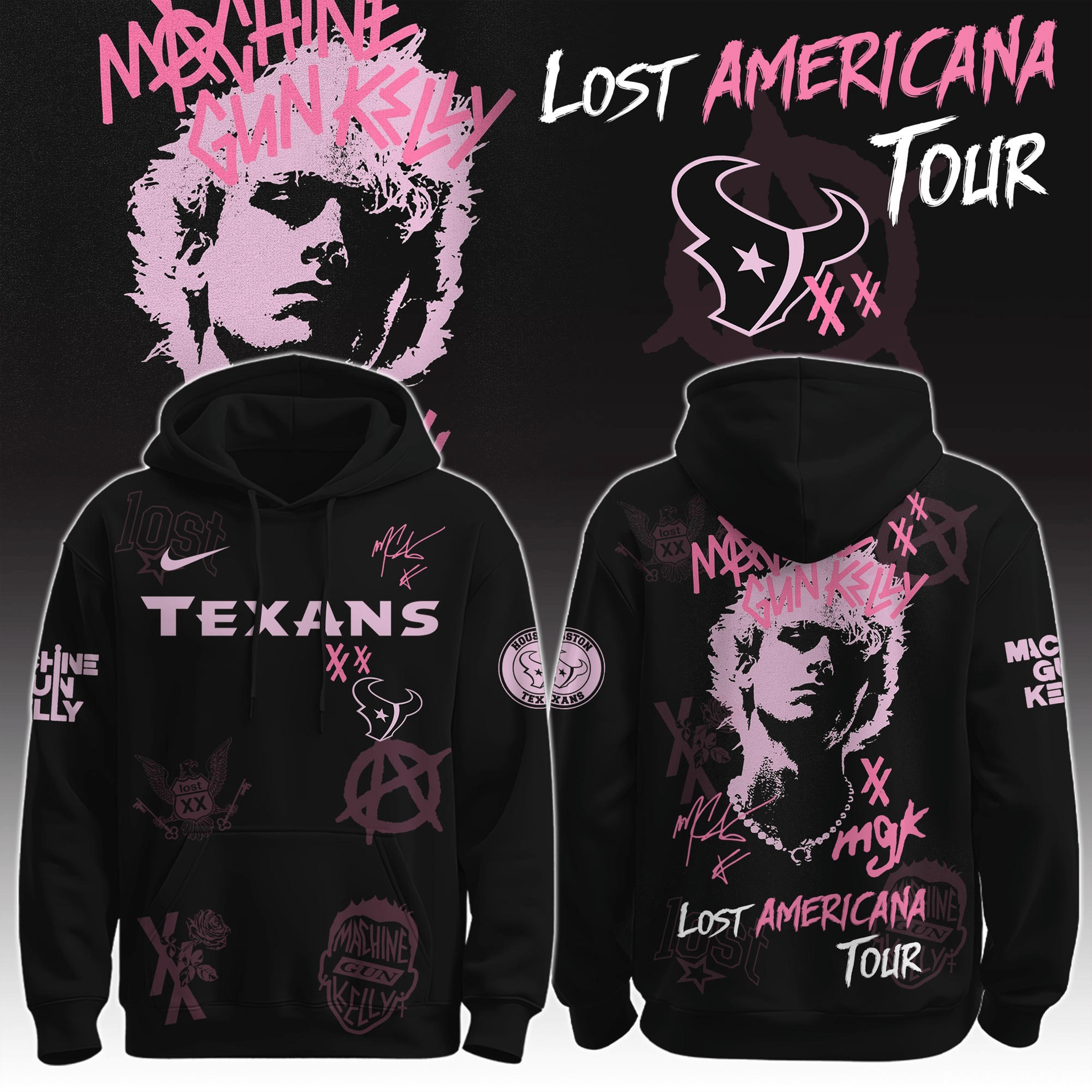 Houston Texans X MGK Hoodie The Lost Americana Tour Merch Texans MGK Hooded Sweatshirt-1
