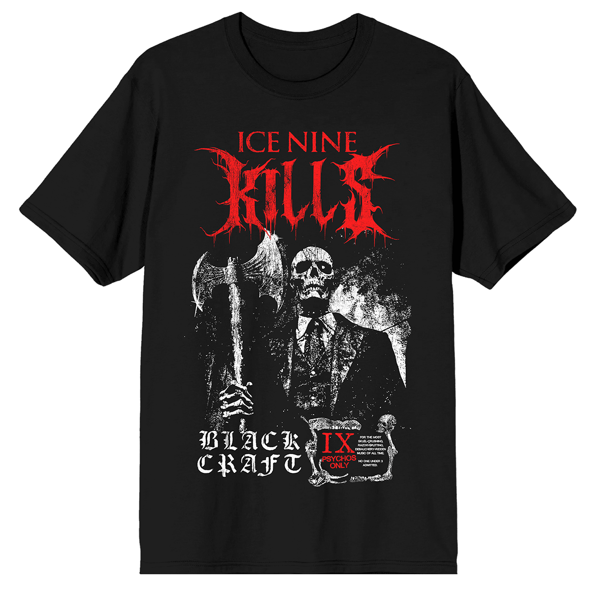 Ice Nine Kills Merch T-Shirt Blackcraft INK Skeleton Corpses Ice 9 Kills Band Tour Merch-1