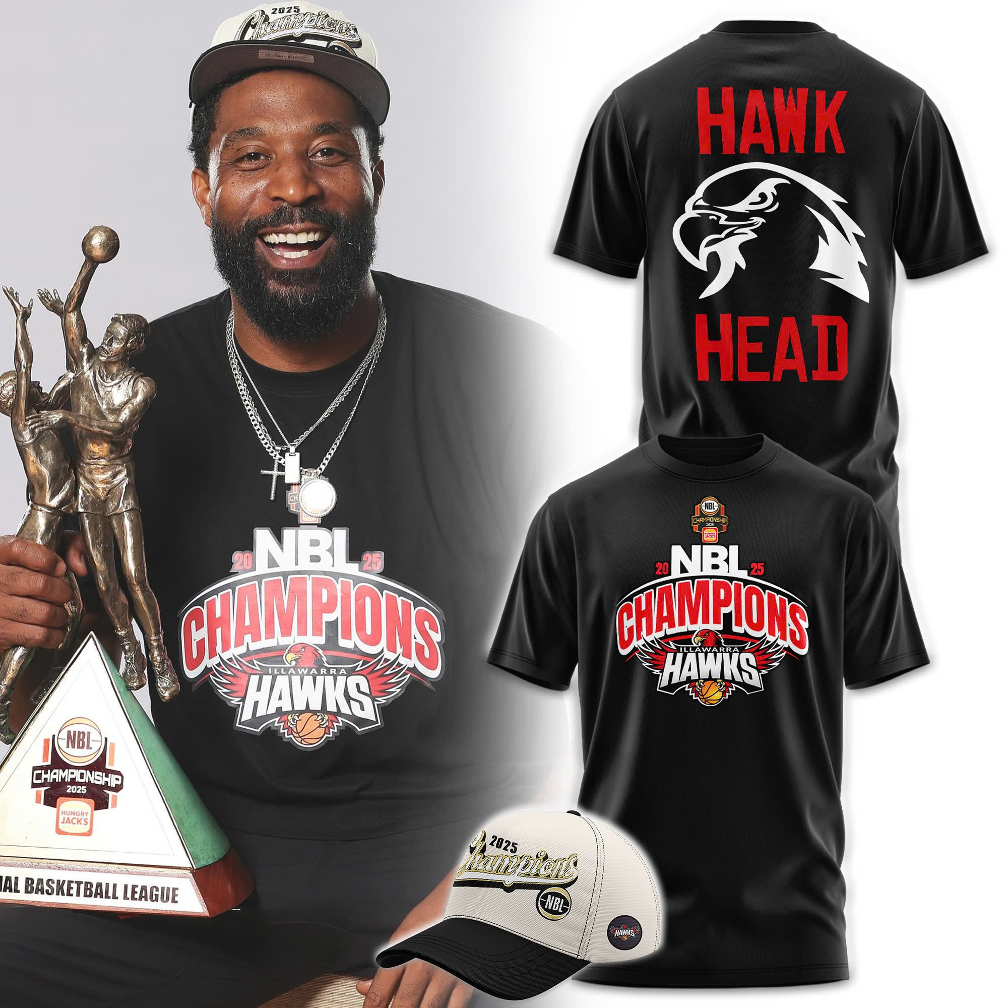 Illawarra Hawks NBL Champions 2025 Shirt Hawk Head Championship Fan Merch Gifts-1