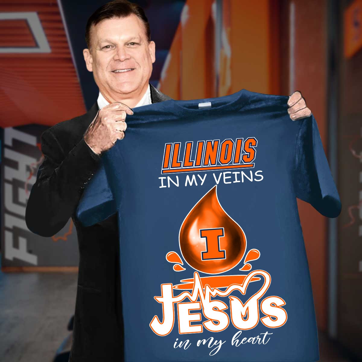 Illinois In My Veins Jesus In My Heart Shirt Faith Illinois Fighting Illini Fan Gifts-1