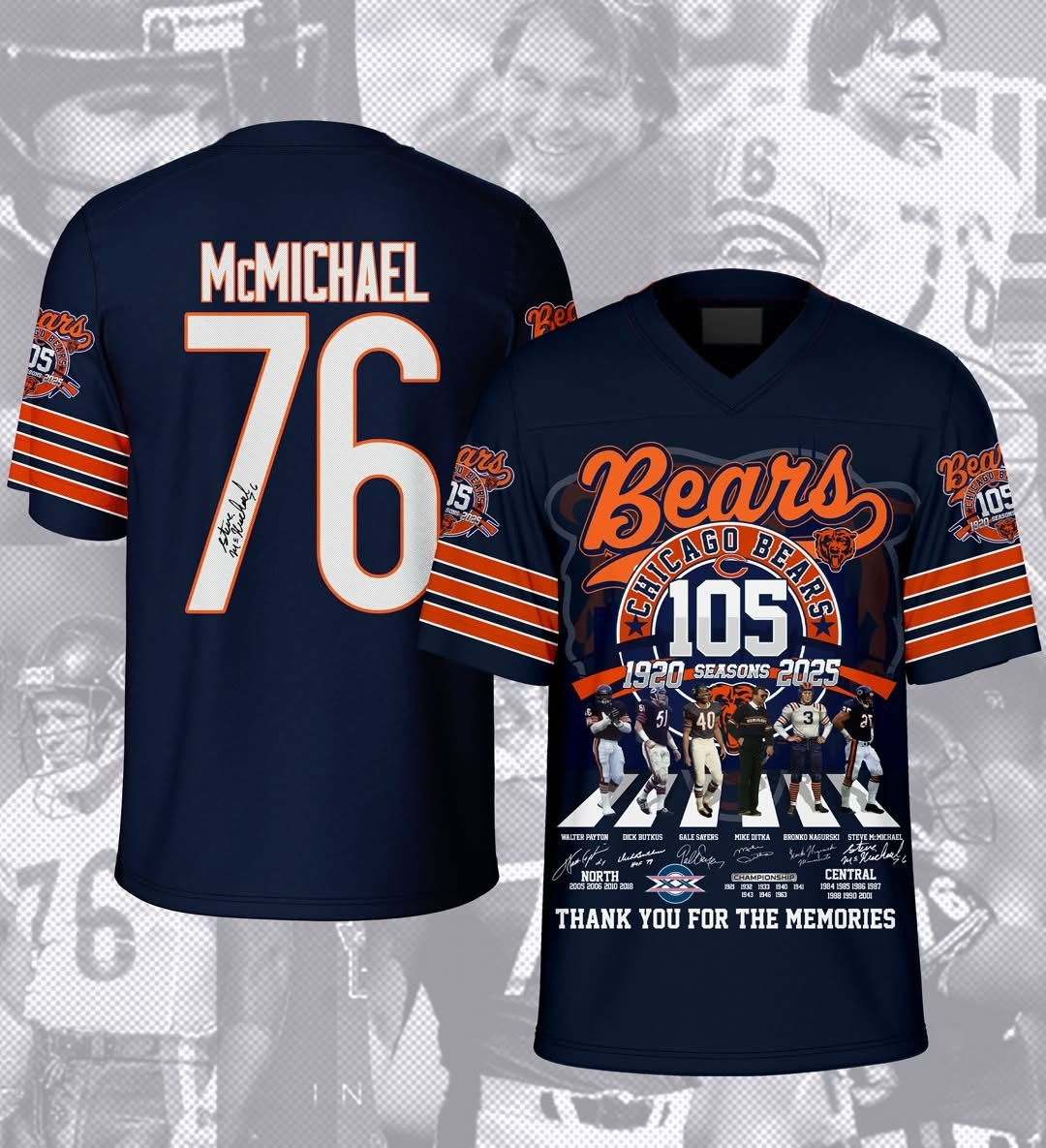 In Loving Memory Of Steve Mongo Mcmichael V-Neck Shirt Chicago Bears Fan Gifts-1